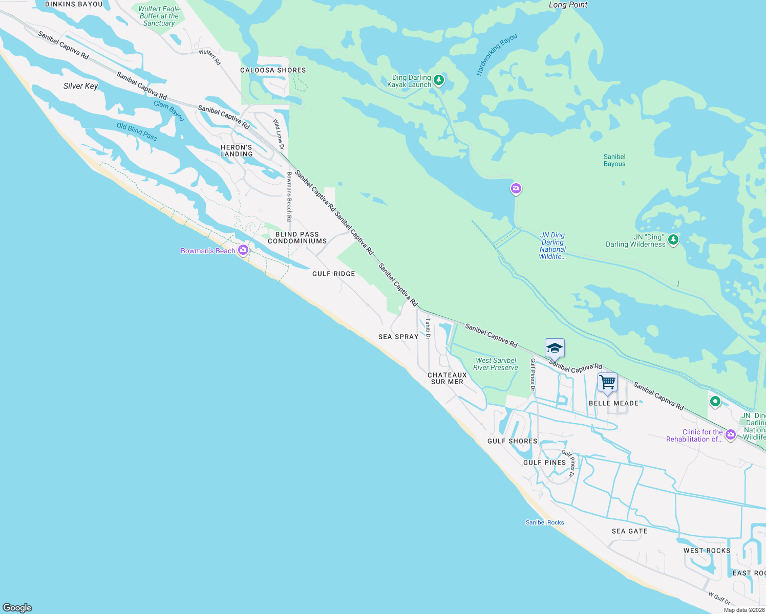 map of restaurants, bars, coffee shops, grocery stores, and more near 4948 Joewood Dr in Sanibel