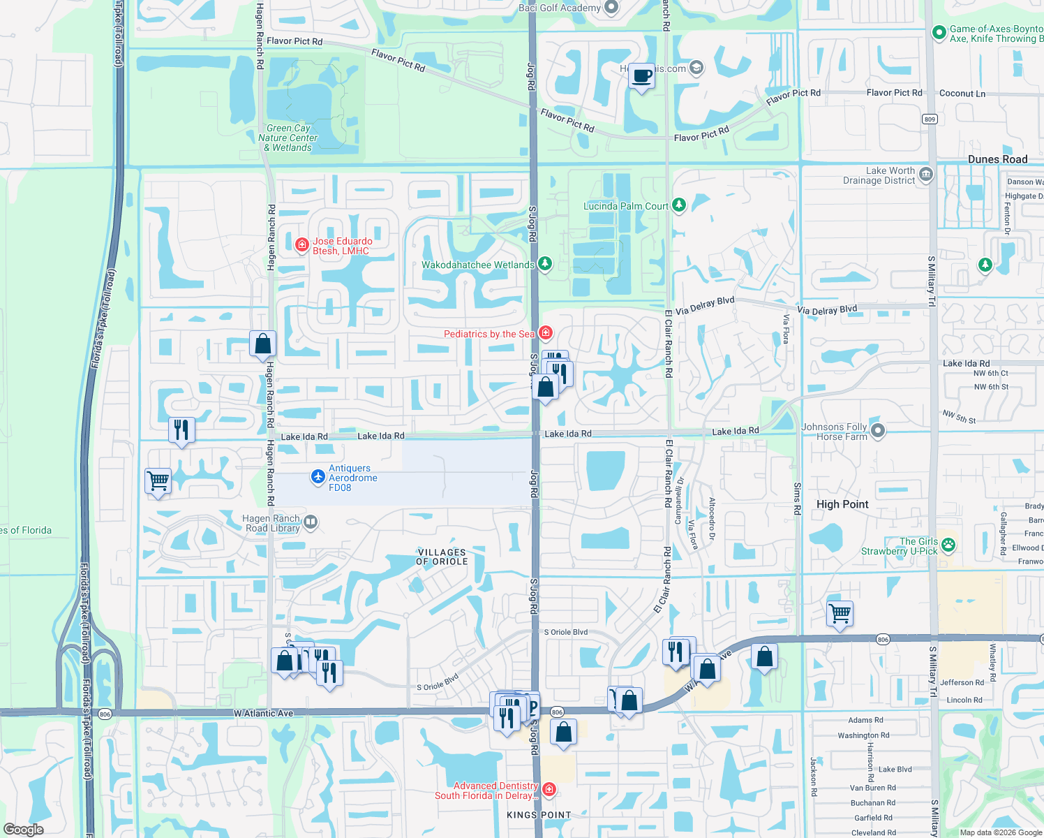map of restaurants, bars, coffee shops, grocery stores, and more near 6523 Vía Trento in Delray Beach