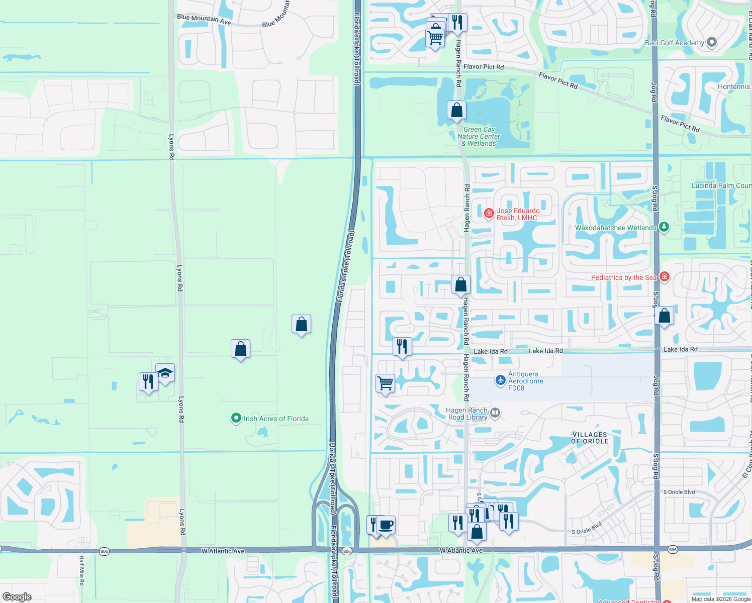 map of restaurants, bars, coffee shops, grocery stores, and more near 7812 Edinburough Lane in Delray Beach