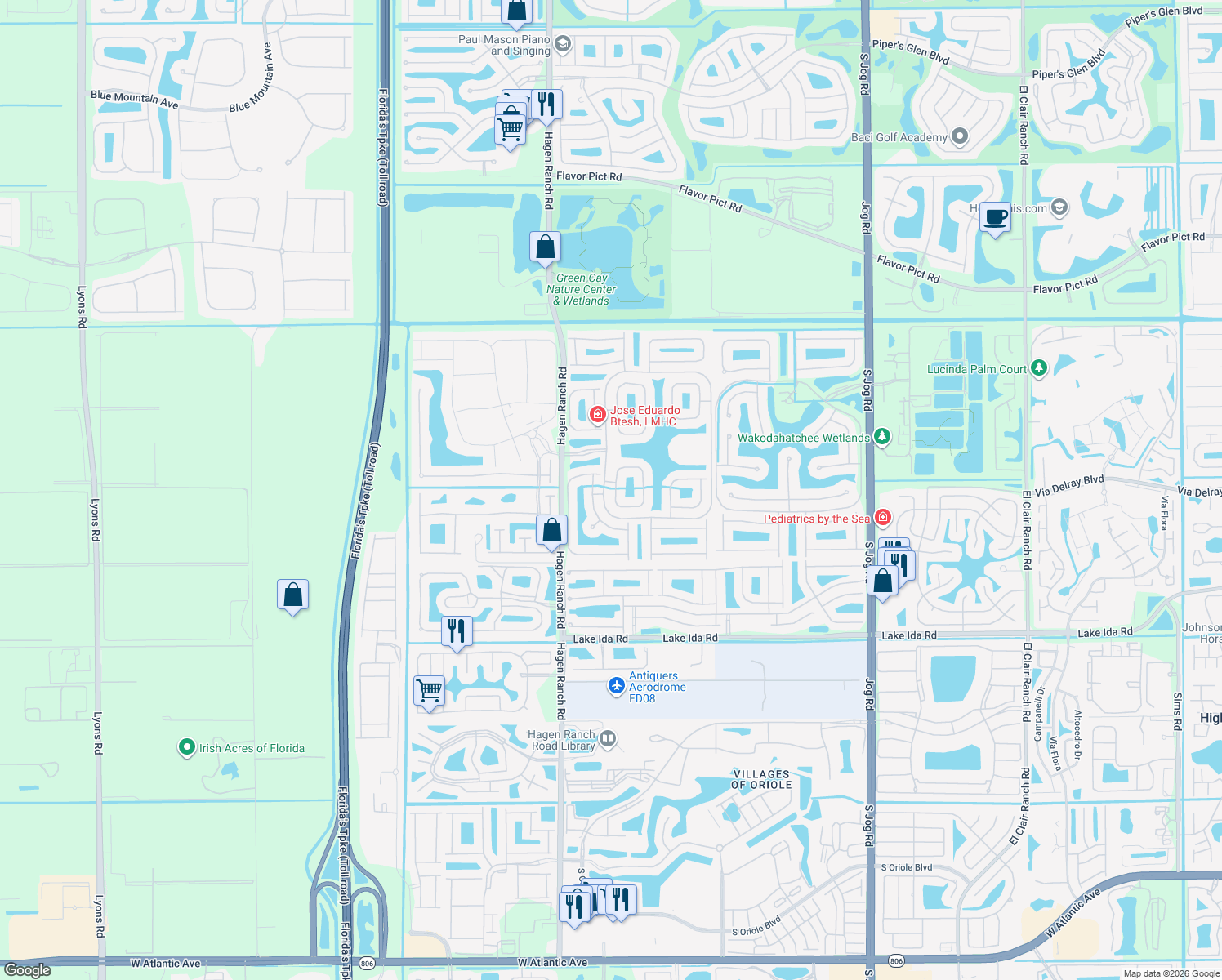 map of restaurants, bars, coffee shops, grocery stores, and more near 13587 Barcelona Lake Circle in Delray Beach