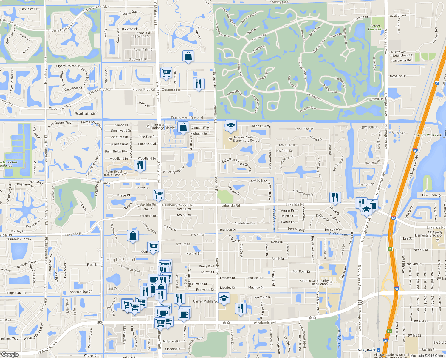 map of restaurants, bars, coffee shops, grocery stores, and more near 4255 NW 10th St in Delray Beach