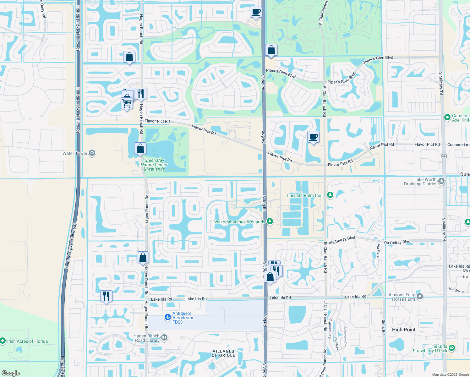 map of restaurants, bars, coffee shops, grocery stores, and more near 13071 Salinas Point Way in Delray Beach