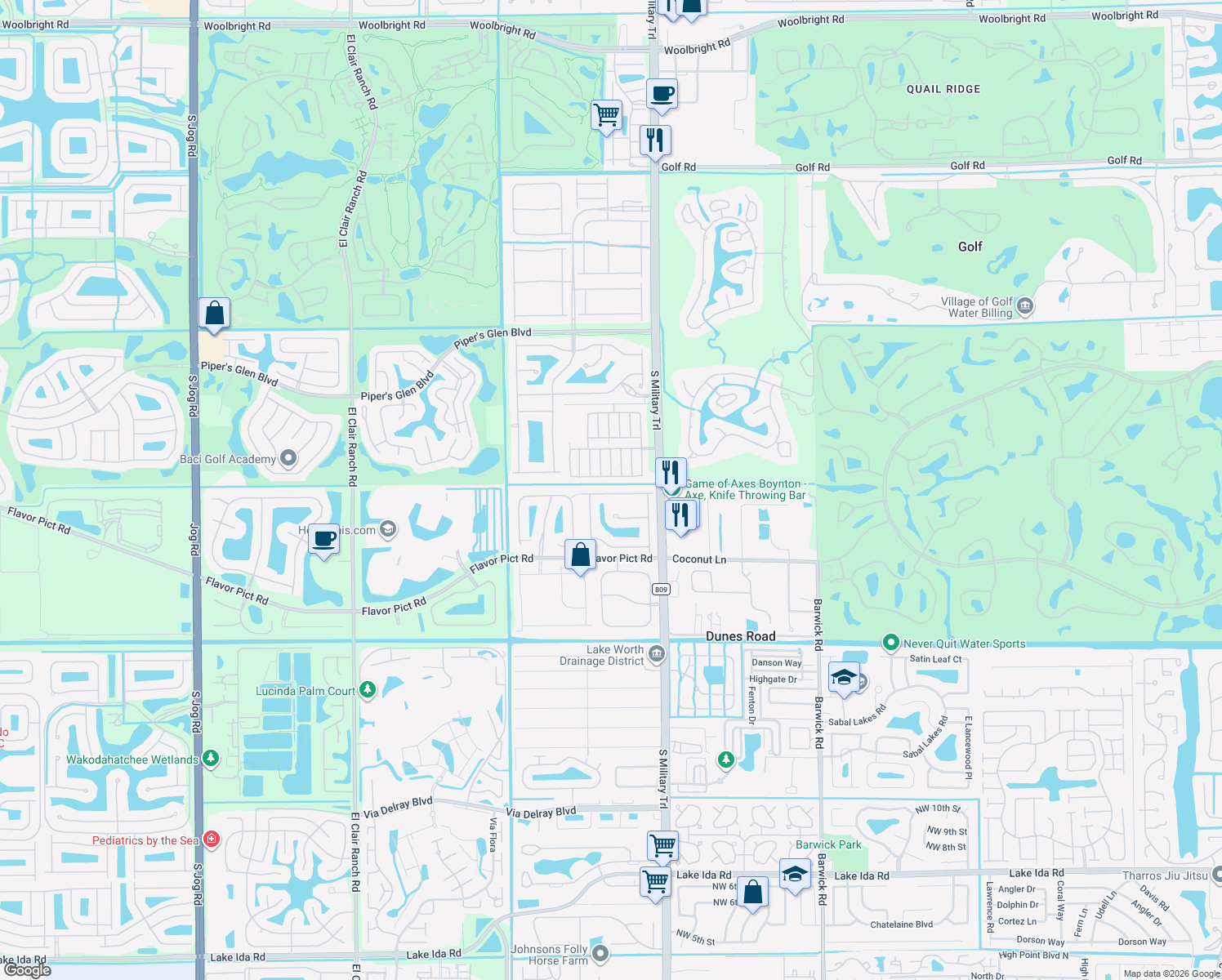 map of restaurants, bars, coffee shops, grocery stores, and more near 12477 Colony Preserve Drive in Boynton Beach
