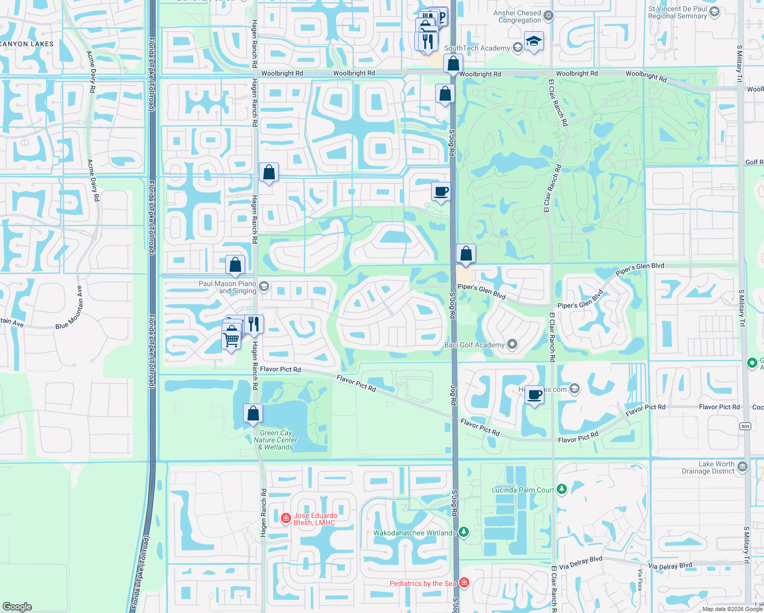 map of restaurants, bars, coffee shops, grocery stores, and more near 6846 Camille Street in Boynton Beach
