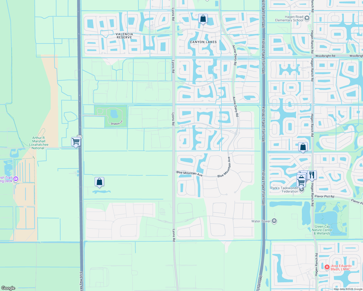 map of restaurants, bars, coffee shops, grocery stores, and more near 11887 Foxbriar Lake Trail in Boynton Beach