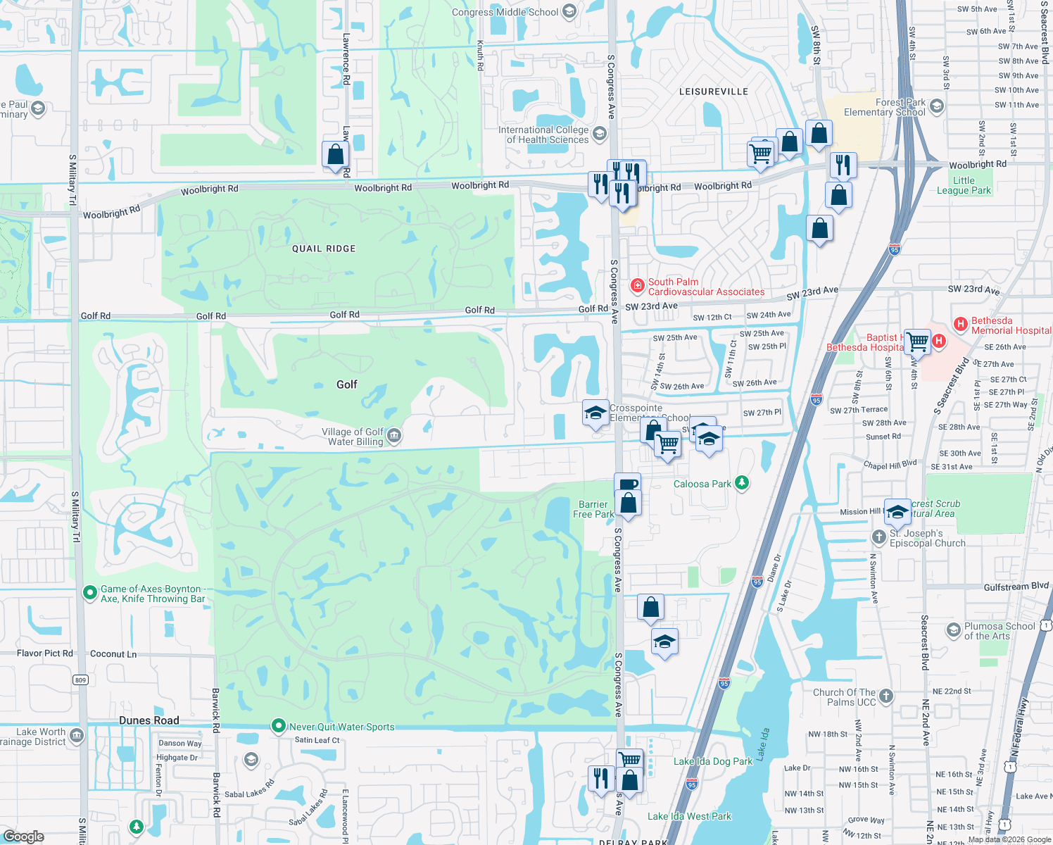 map of restaurants, bars, coffee shops, grocery stores, and more near 40 Country Lake Circle in Boynton Beach