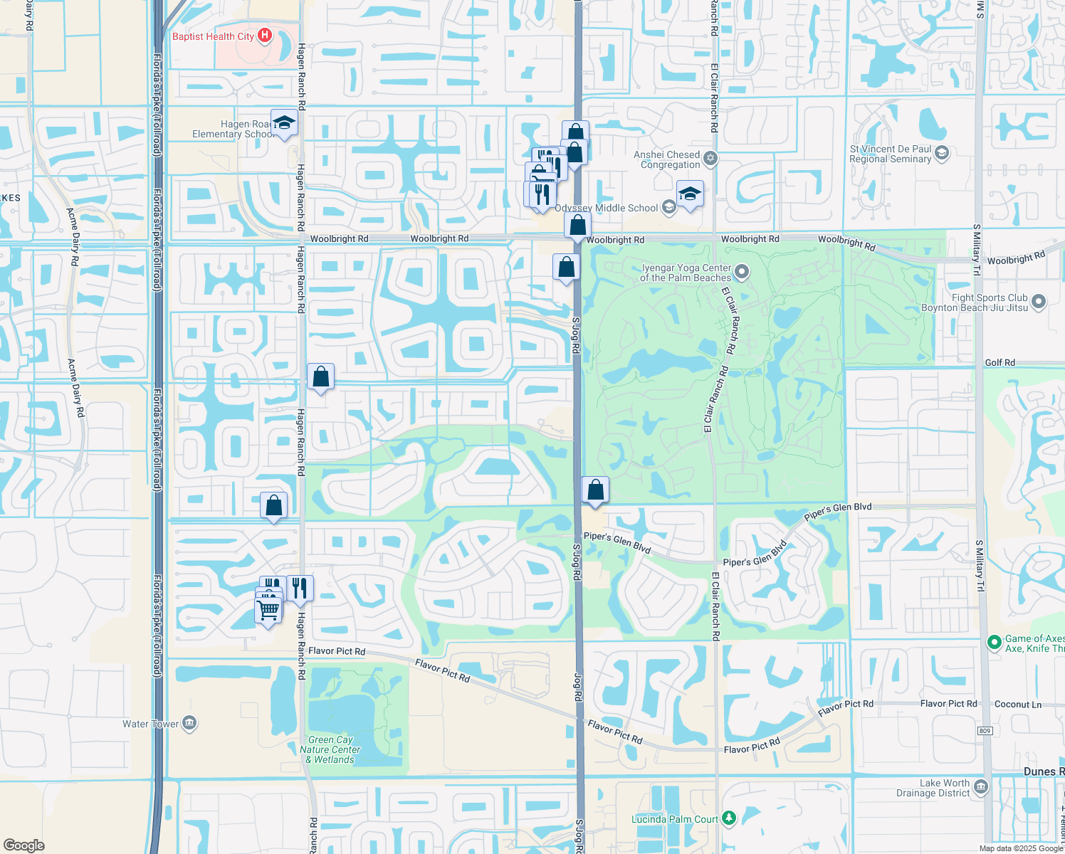 map of restaurants, bars, coffee shops, grocery stores, and more near 7200 Cascades Isle Boulevard in Boynton Beach