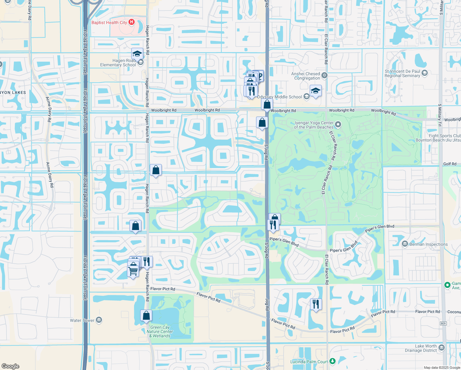map of restaurants, bars, coffee shops, grocery stores, and more near 6815 Lismore Ave in Boynton Beach