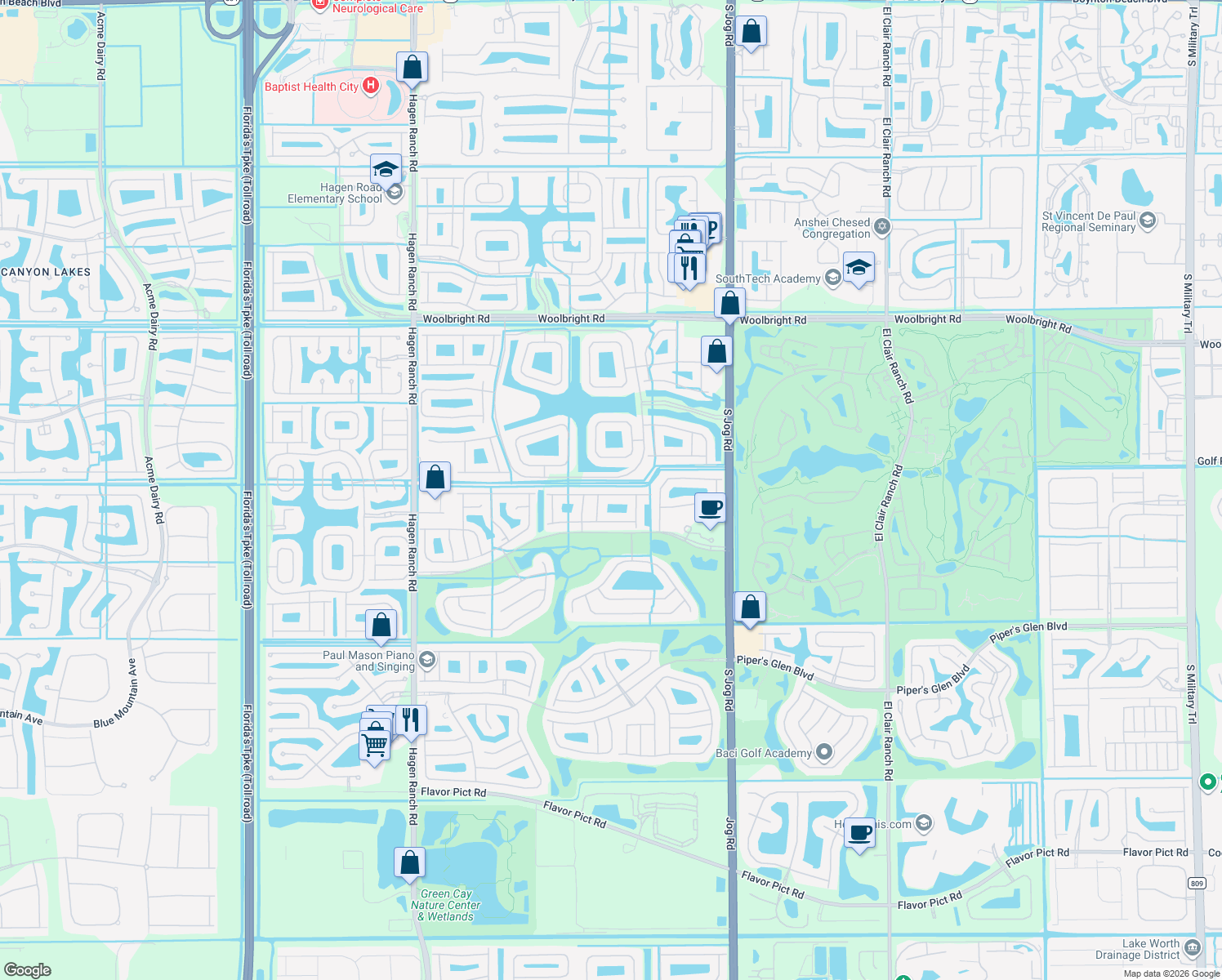 map of restaurants, bars, coffee shops, grocery stores, and more near 6877 Castlemaine Avenue in Boynton Beach