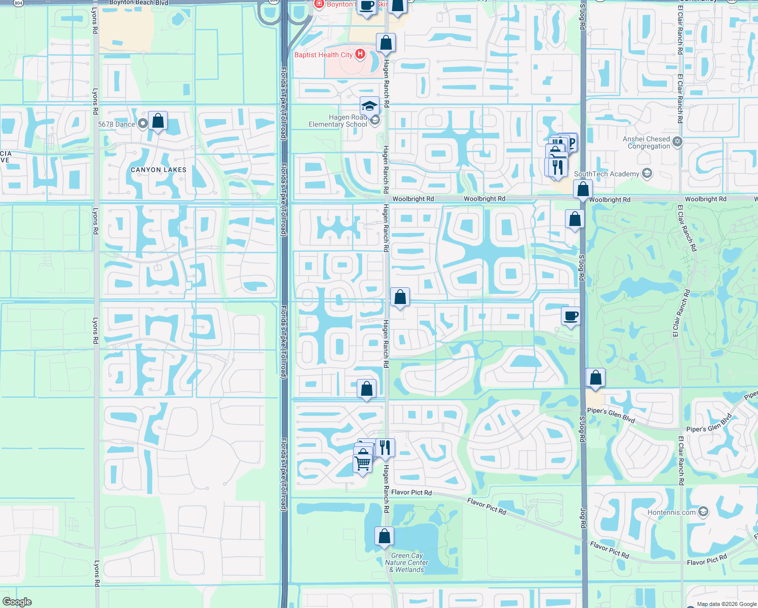 map of restaurants, bars, coffee shops, grocery stores, and more near 11534 Caledonia Court in Boynton Beach