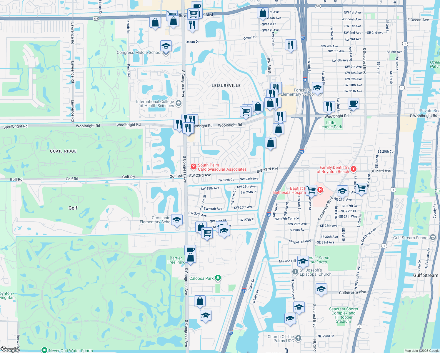 map of restaurants, bars, coffee shops, grocery stores, and more near 1184 Southwest 23rd Avenue in Boynton Beach