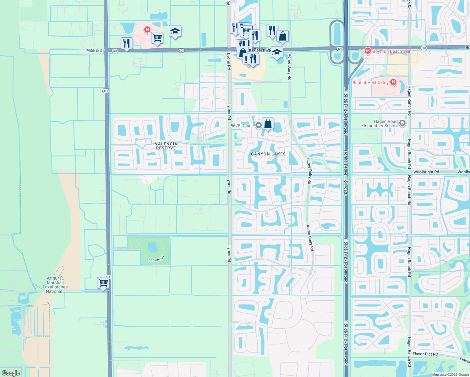 map of restaurants, bars, coffee shops, grocery stores, and more near 8917 Woodgrove Ridge Court in Boynton Beach