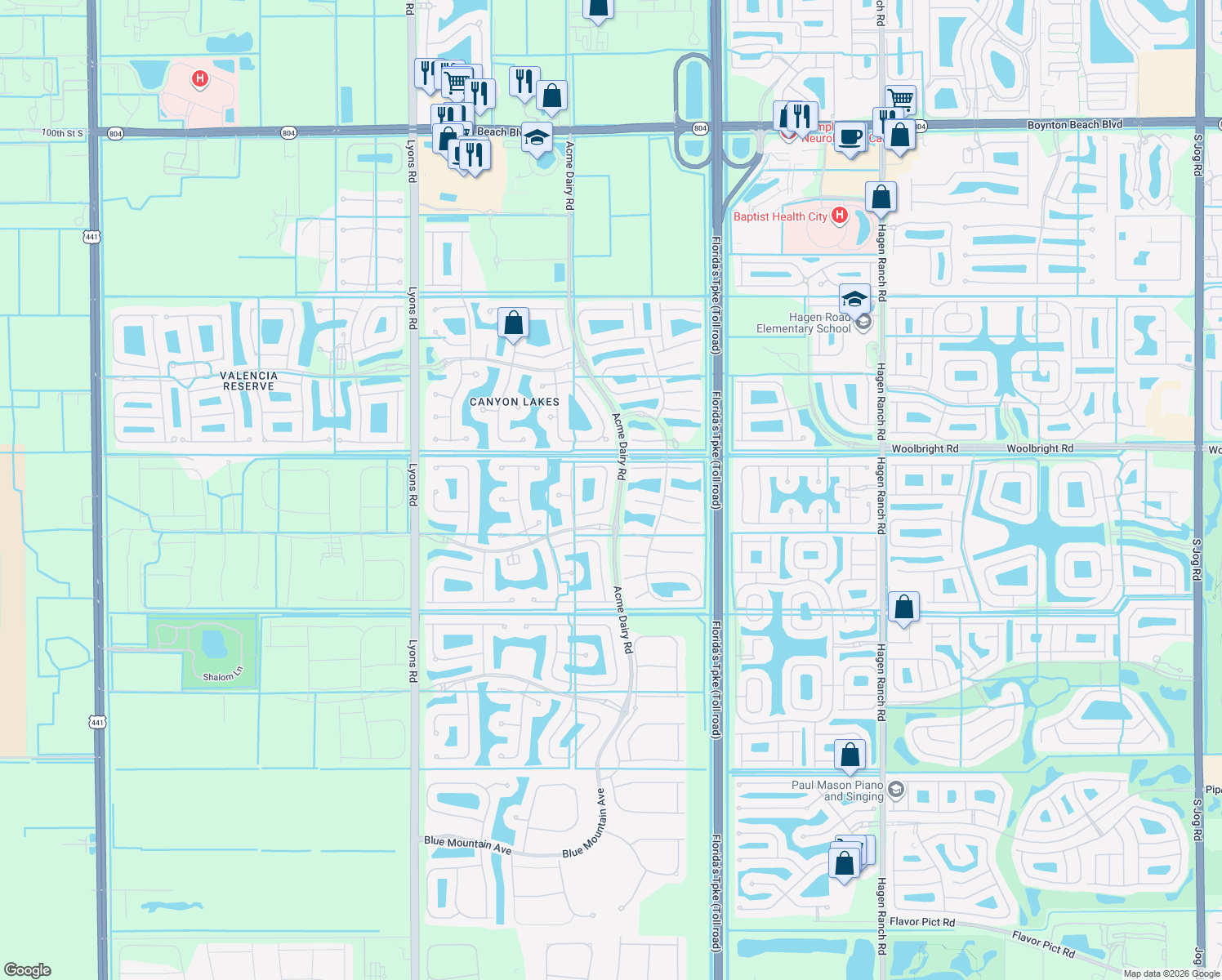 map of restaurants, bars, coffee shops, grocery stores, and more near 11133 Misty Ridge Way in Boynton Beach