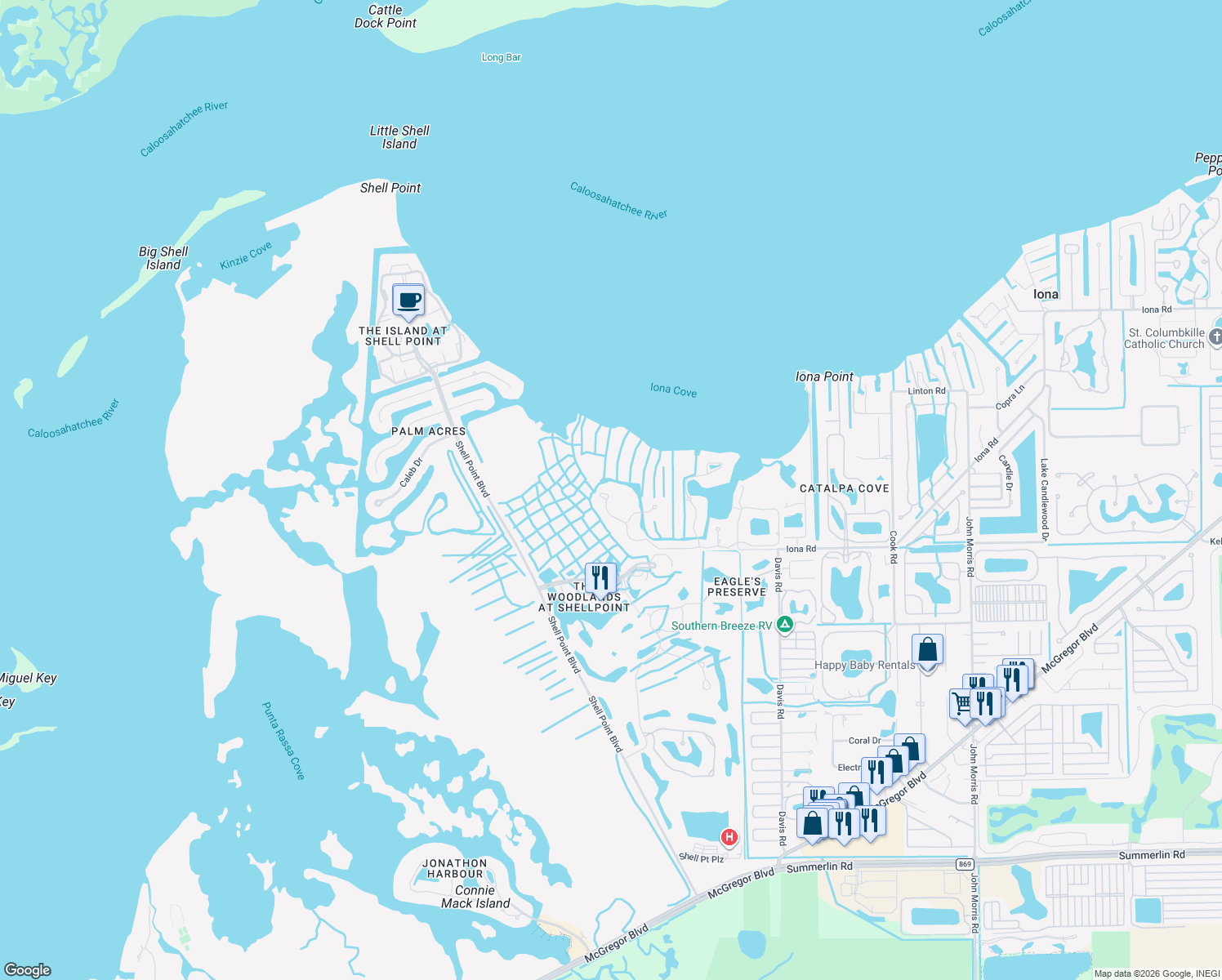 map of restaurants, bars, coffee shops, grocery stores, and more near 13960 Blenheim Trail Rd in Fort Myers