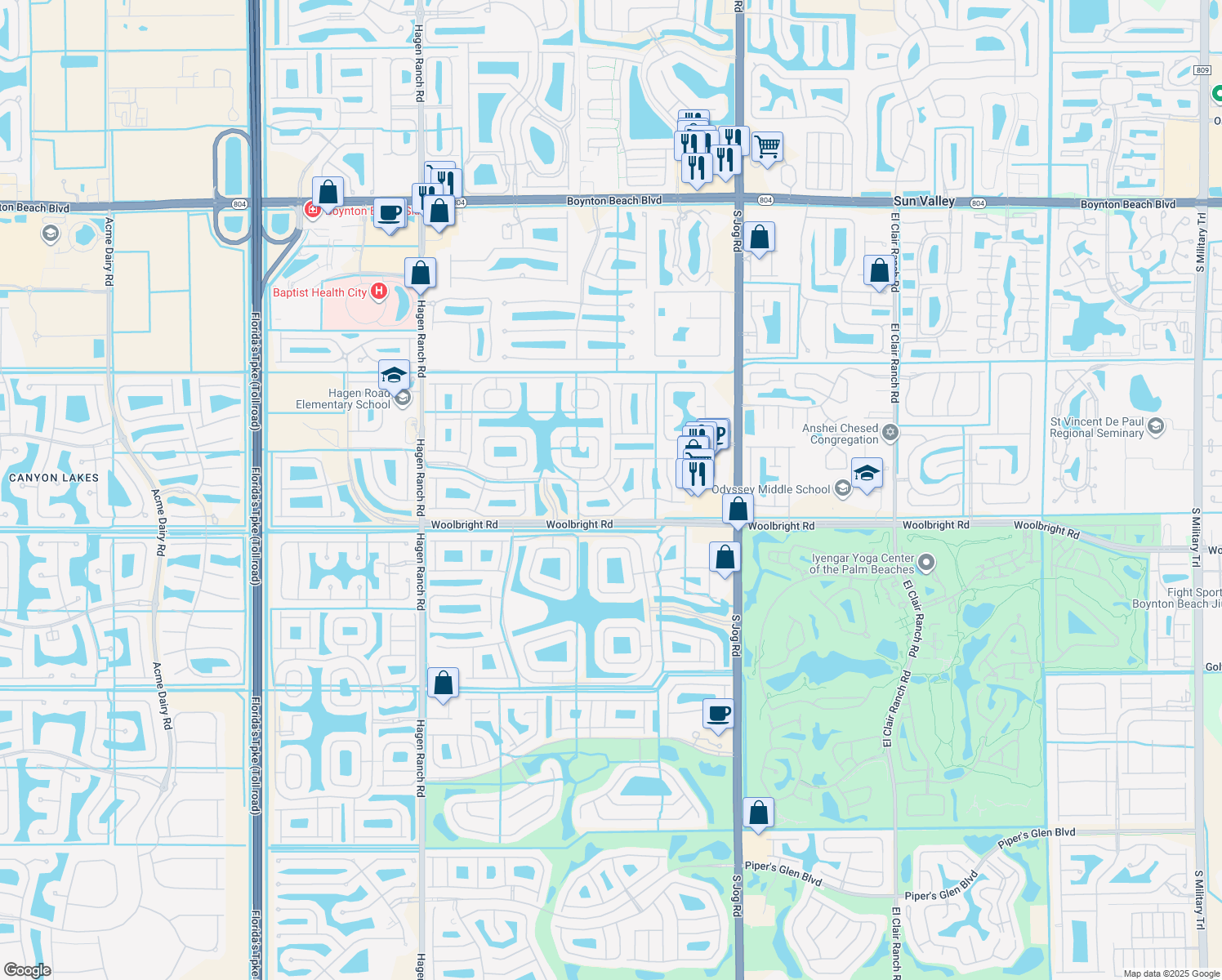 map of restaurants, bars, coffee shops, grocery stores, and more near in Boynton Beach