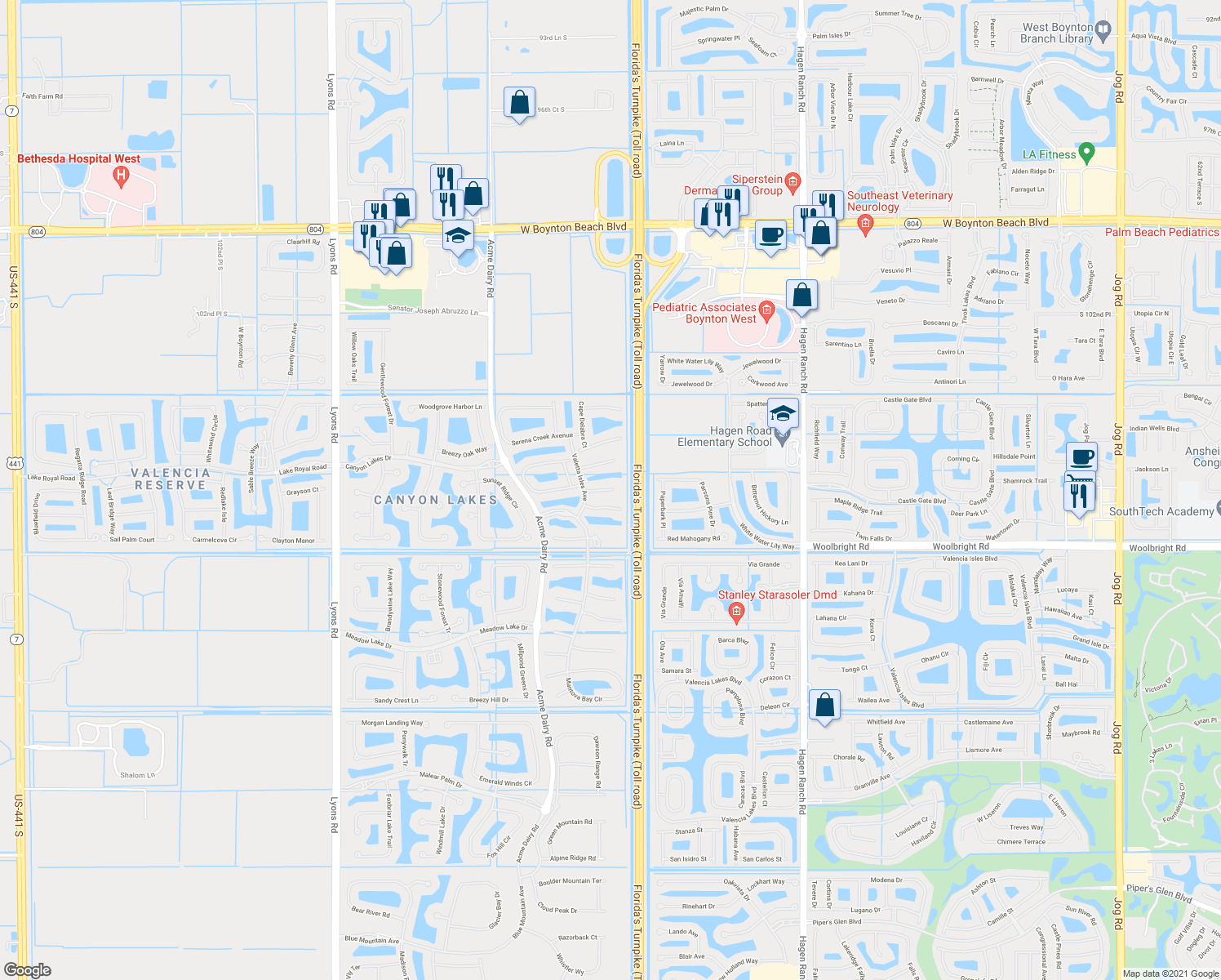 map of restaurants, bars, coffee shops, grocery stores, and more near 8156 Ravenna Lakes Drive in Boynton Beach