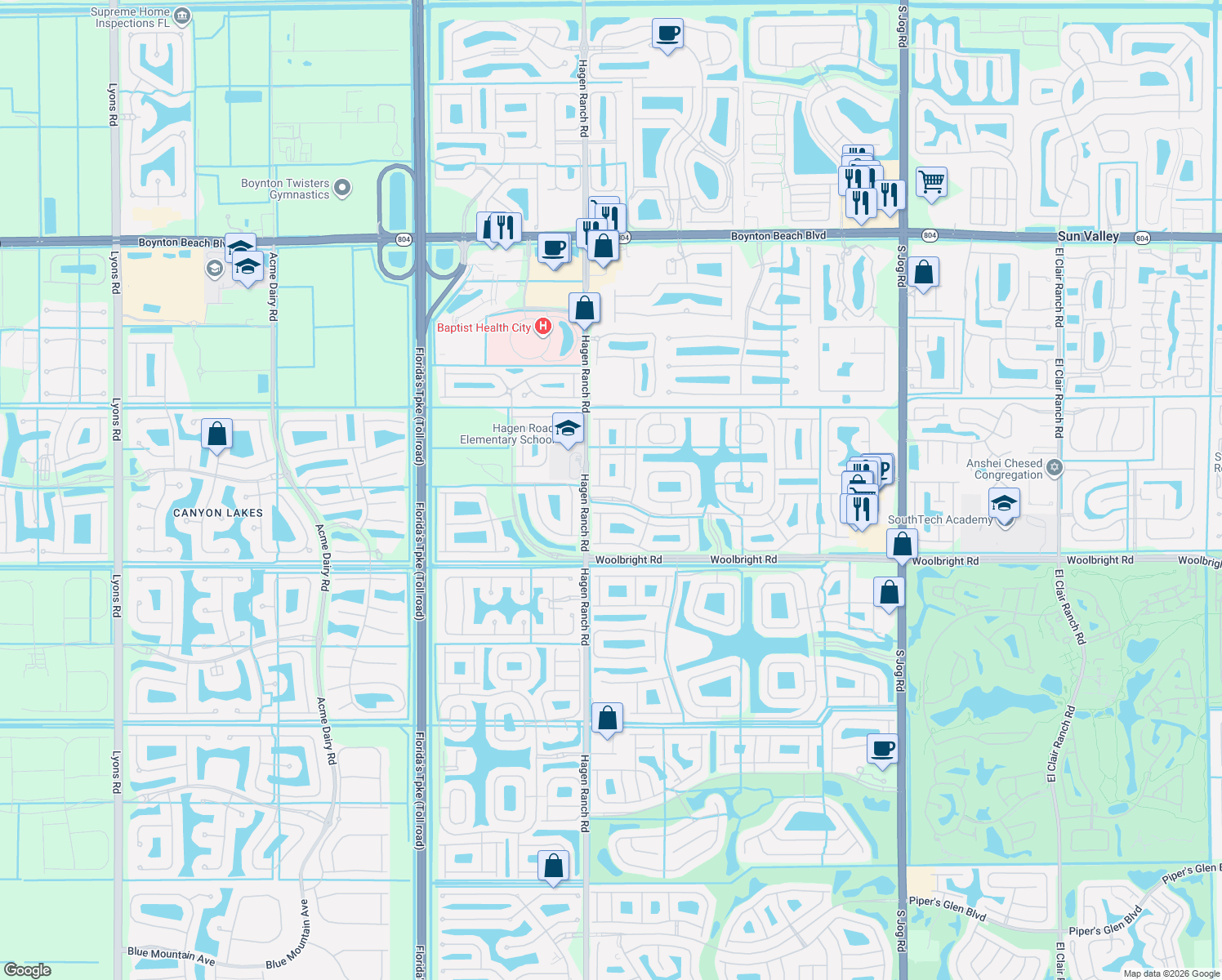 map of restaurants, bars, coffee shops, grocery stores, and more near 7410 Ringwood Terrace in Boynton Beach