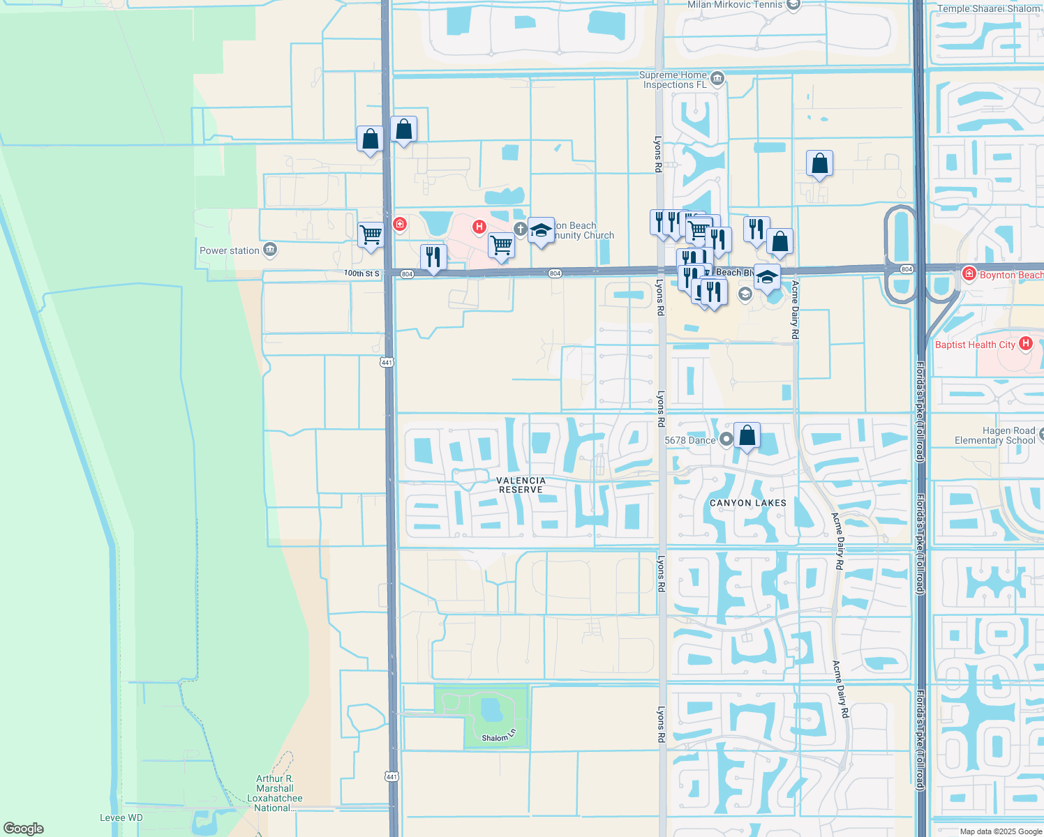 map of restaurants, bars, coffee shops, grocery stores, and more near 10582 Whitewind Circle in Boynton Beach
