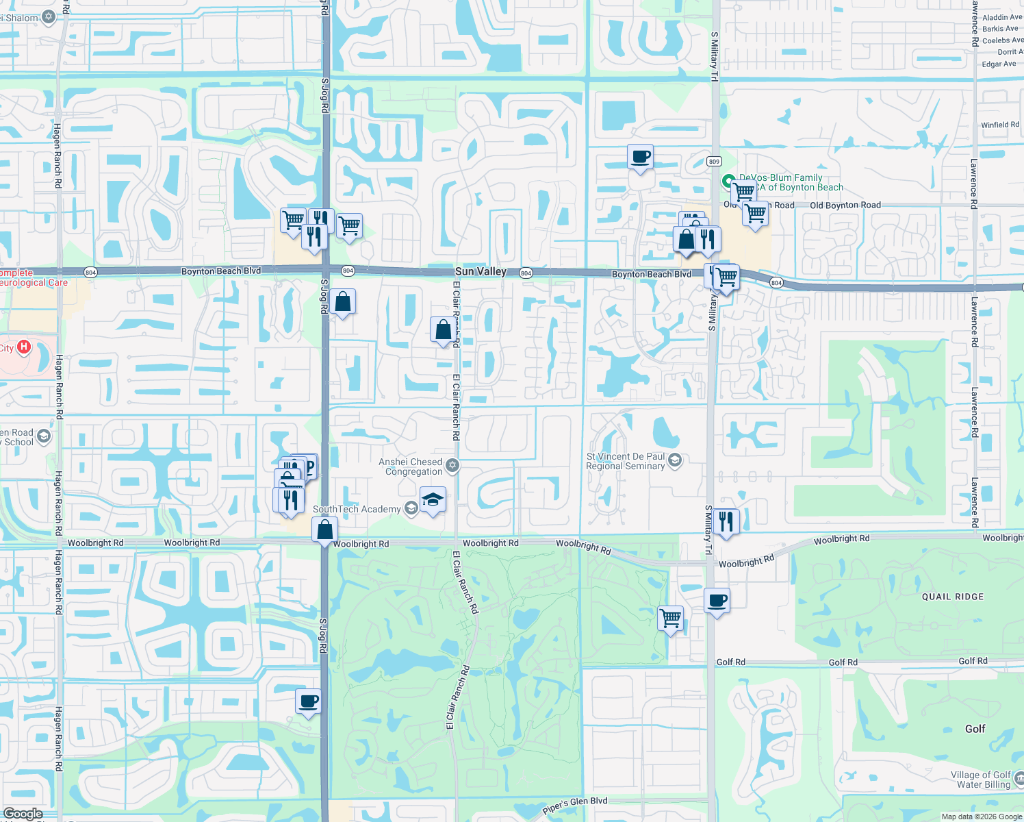 map of restaurants, bars, coffee shops, grocery stores, and more near 5891 Royal Isles Boulevard in Boynton Beach