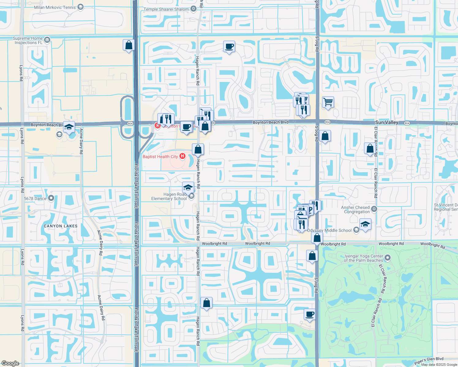 map of restaurants, bars, coffee shops, grocery stores, and more near 7043 Antinori Lane in Boynton Beach