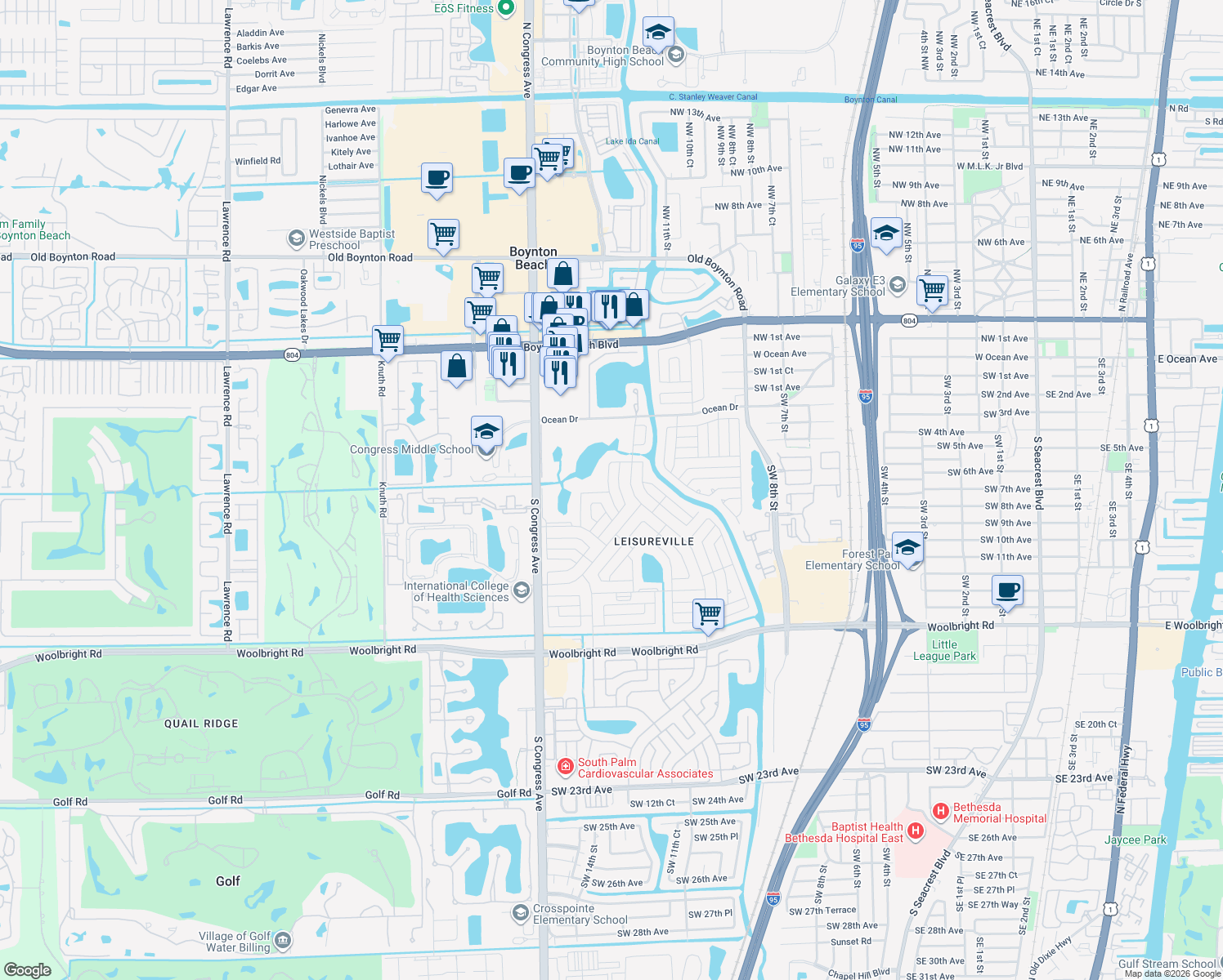 map of restaurants, bars, coffee shops, grocery stores, and more near 514 Southwest 20th Street in Boynton Beach