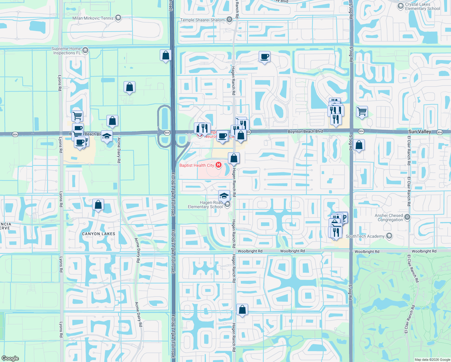 map of restaurants, bars, coffee shops, grocery stores, and more near 7641 Jewelwood Drive in Boynton Beach