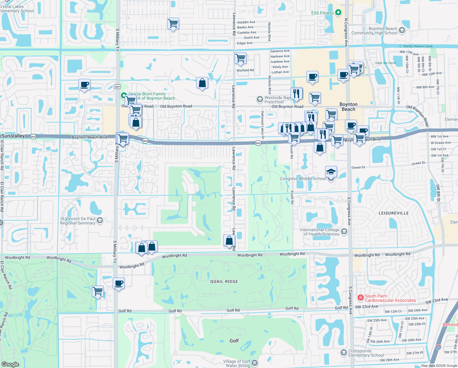 map of restaurants, bars, coffee shops, grocery stores, and more near 10426 Vereda Circle in Boynton Beach