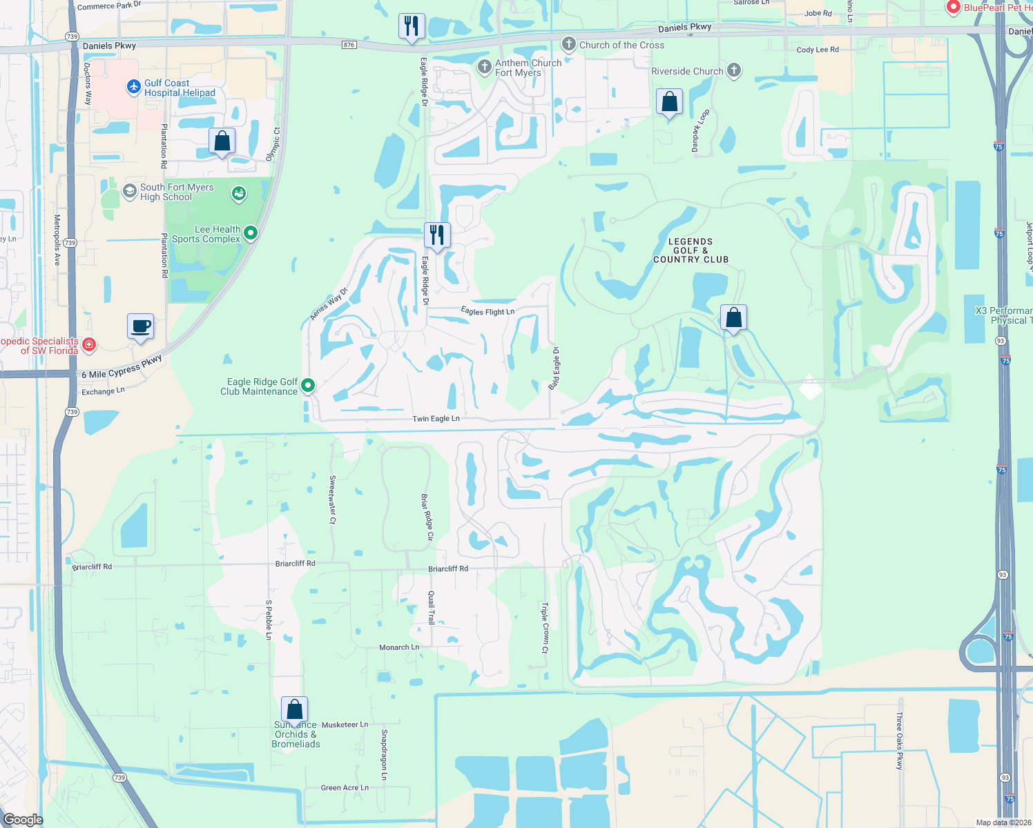 map of restaurants, bars, coffee shops, grocery stores, and more near 7831 Twin Eagle Ln in Fort Myers