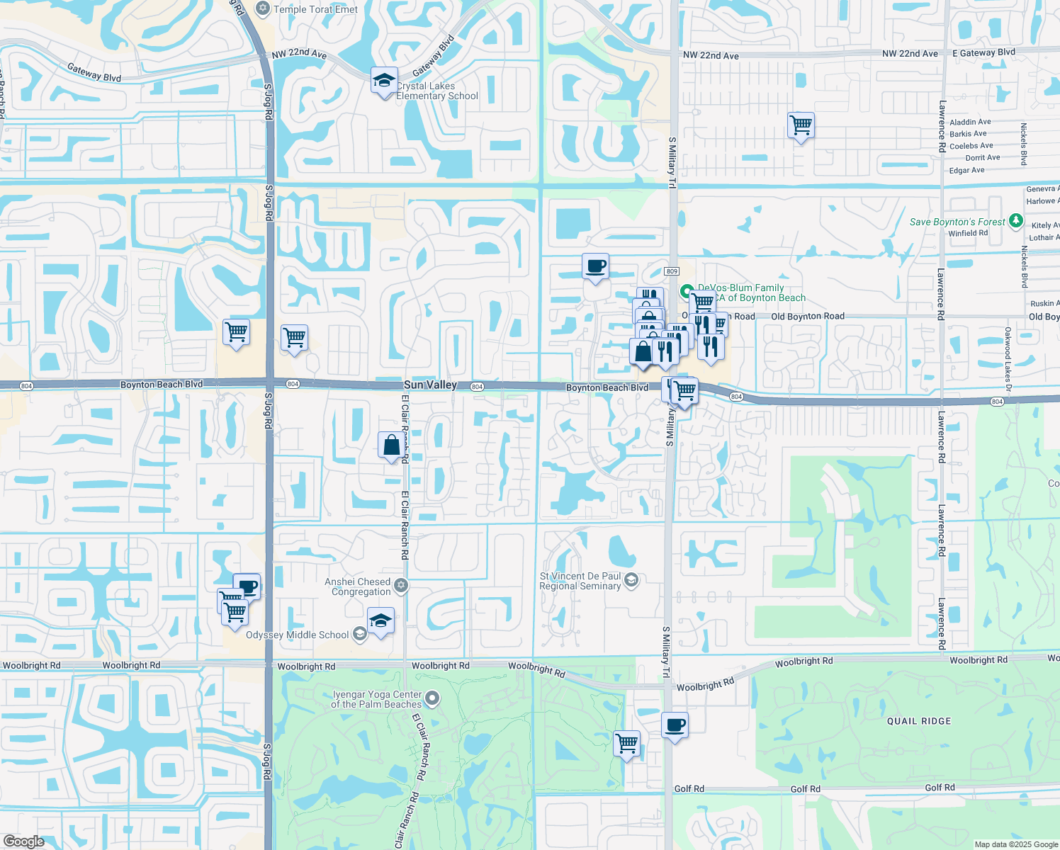 map of restaurants, bars, coffee shops, grocery stores, and more near 10036 Boynton Place Circle in Boynton Beach