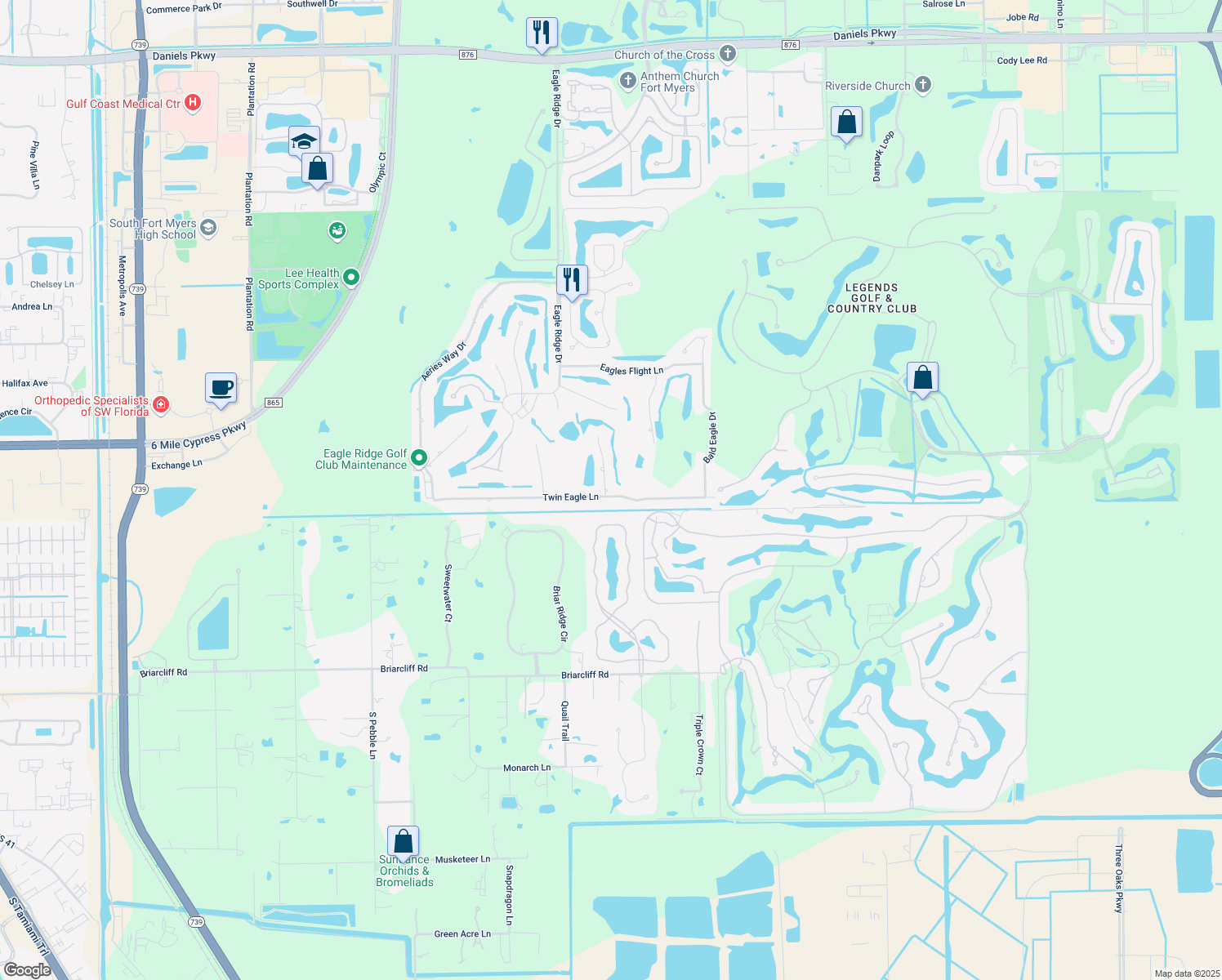 map of restaurants, bars, coffee shops, grocery stores, and more near 14925 Soaring Eagle Court in Fort Myers