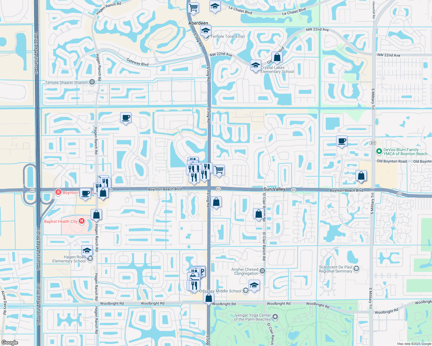 map of restaurants, bars, coffee shops, grocery stores, and more near 6495 Boynton Beach Boulevard in Boynton Beach
