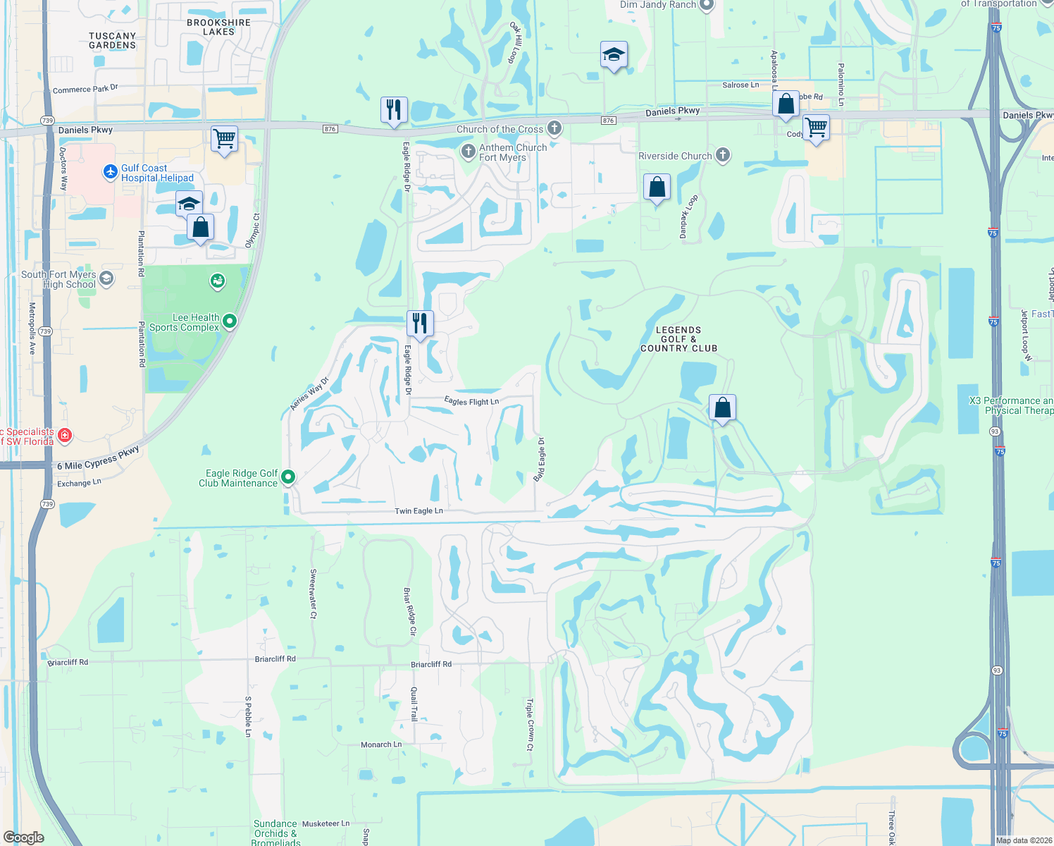 map of restaurants, bars, coffee shops, grocery stores, and more near 14660 Bald Eagle Drive in Fort Myers