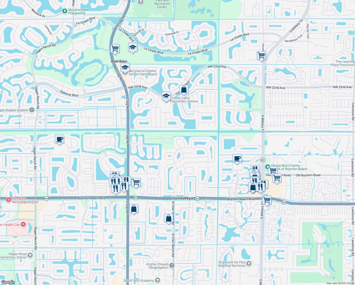 map of restaurants, bars, coffee shops, grocery stores, and more near 9362 Laurel Green Drive in Boynton Beach
