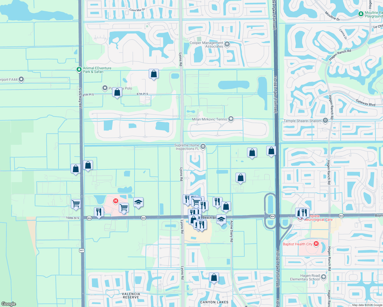 map of restaurants, bars, coffee shops, grocery stores, and more near 8685 Cobblestone Point Cir in Boynton Beach