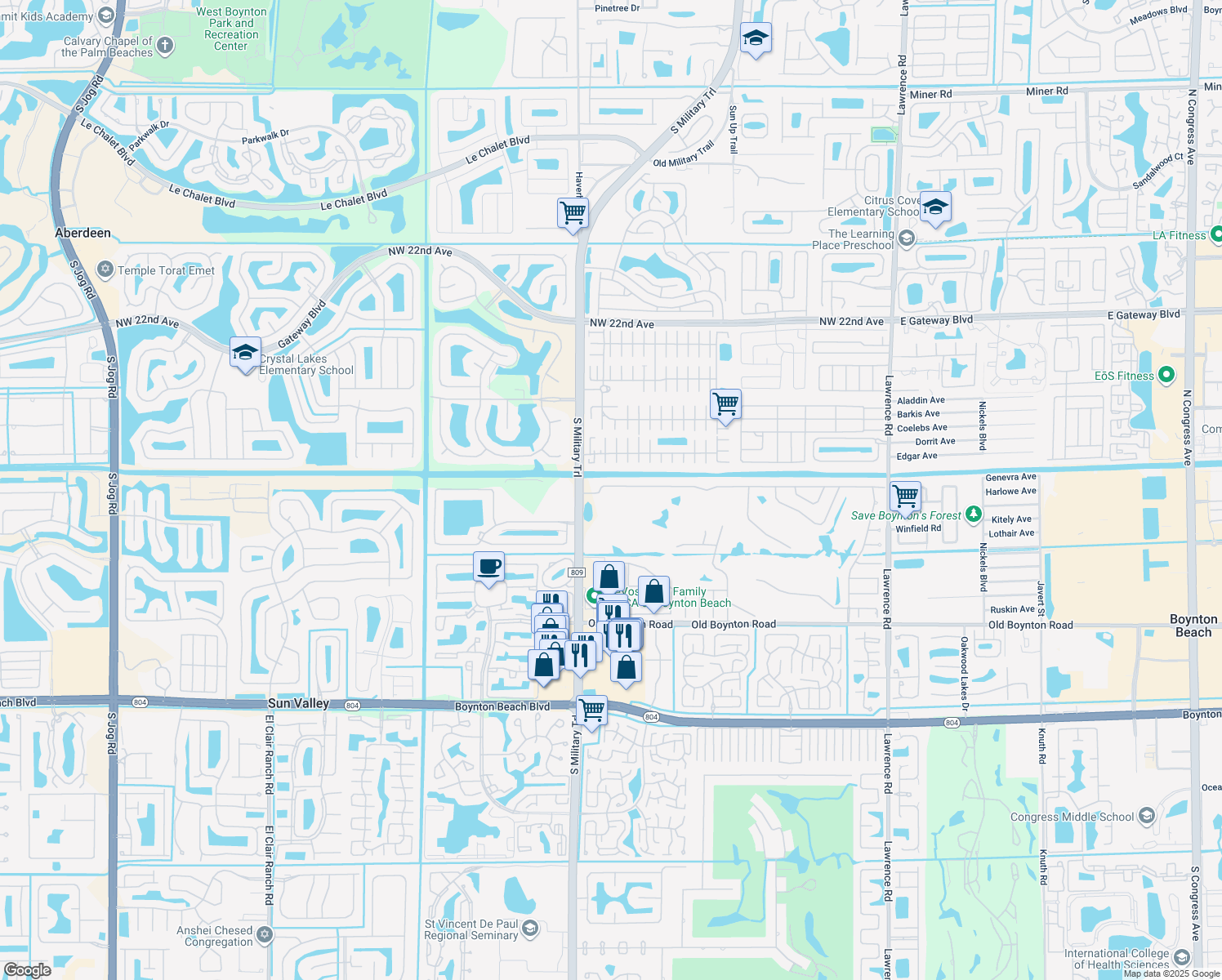 map of restaurants, bars, coffee shops, grocery stores, and more near 4908 Palo Verde Drive in Boynton Beach