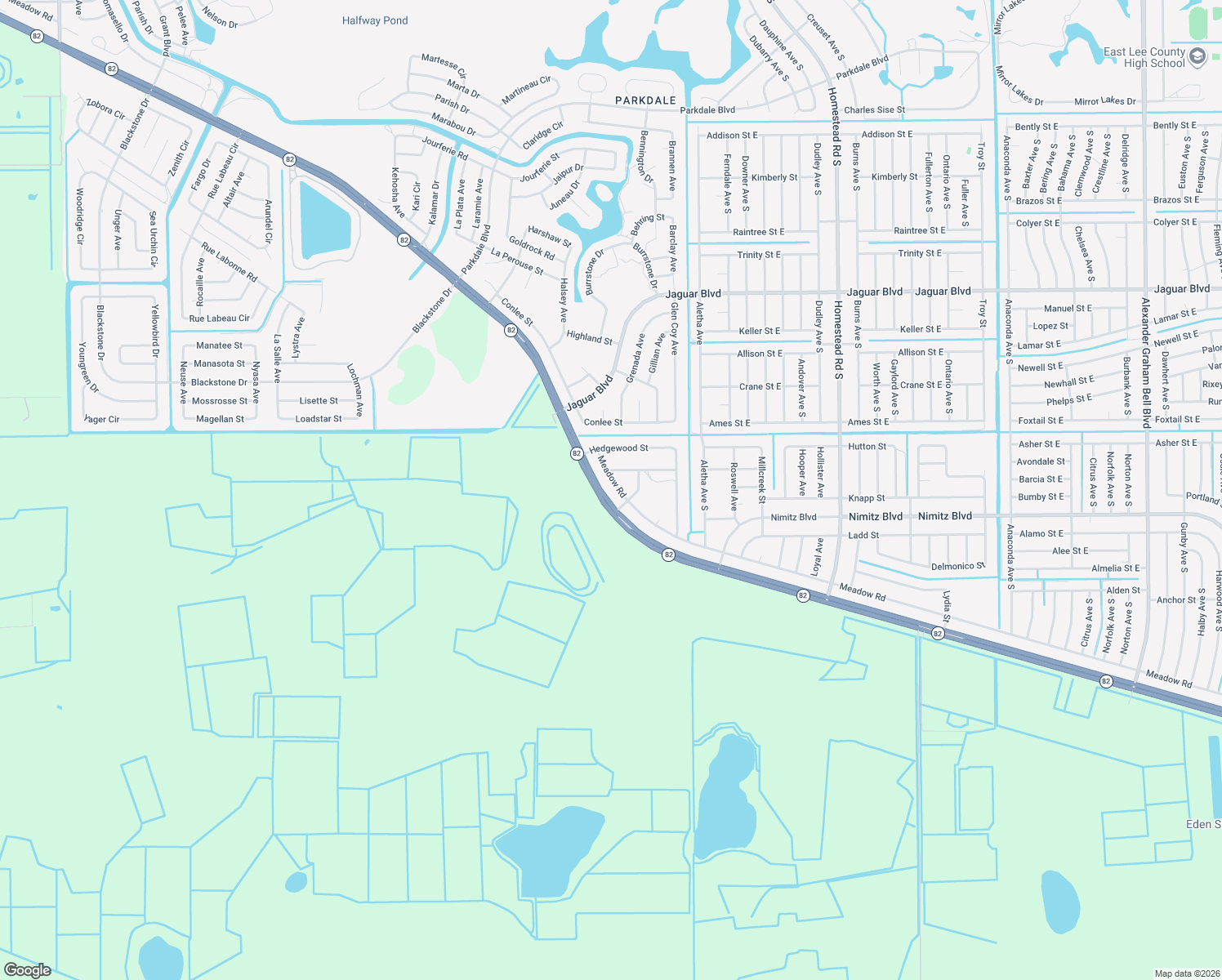 map of restaurants, bars, coffee shops, grocery stores, and more near 2426 Meadow Road in Lehigh Acres