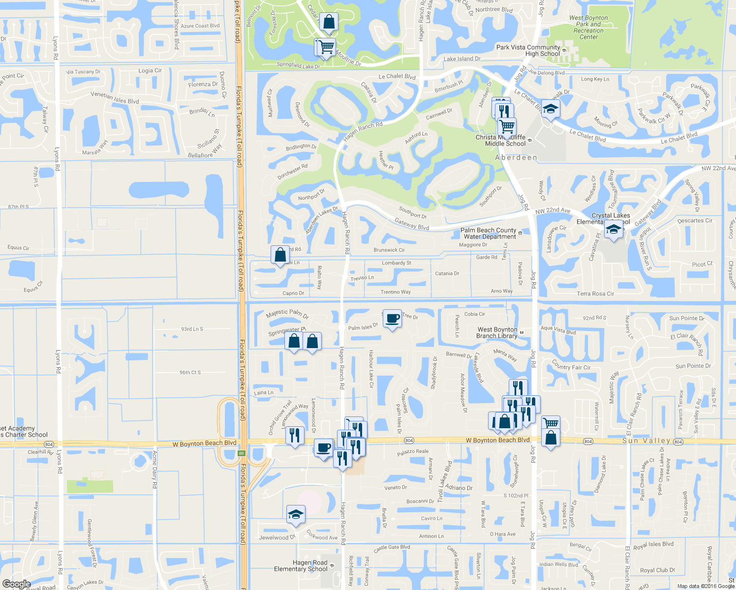 map of restaurants, bars, coffee shops, grocery stores, and more near 7348 Trentino Way in Boynton Beach
