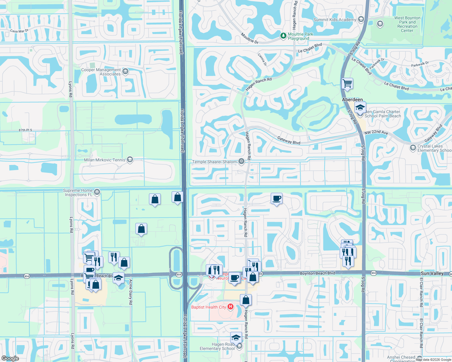 map of restaurants, bars, coffee shops, grocery stores, and more near 7631 Caprio Drive in Boynton Beach