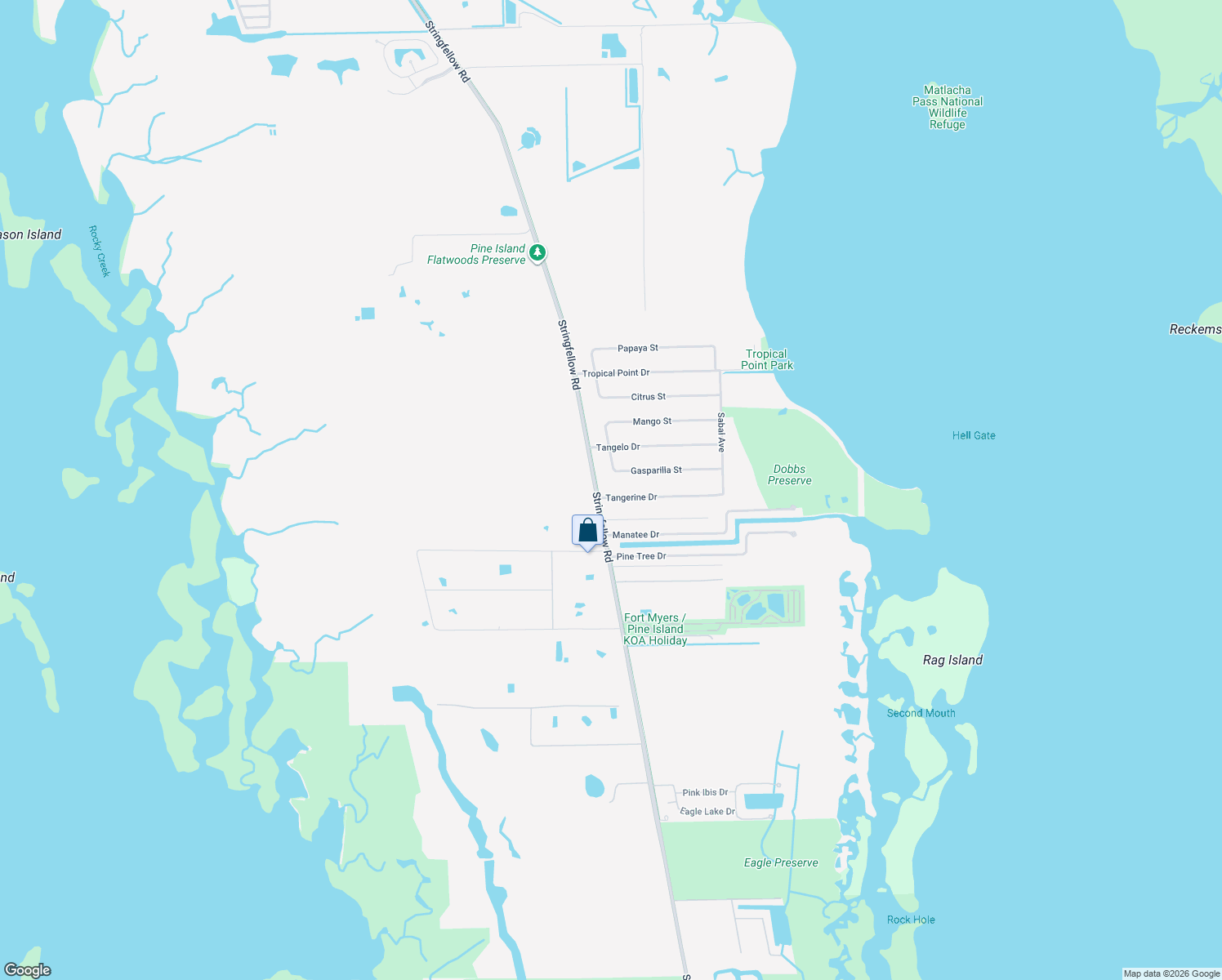 map of restaurants, bars, coffee shops, grocery stores, and more near 3820 Tangerine Drive in Saint James City