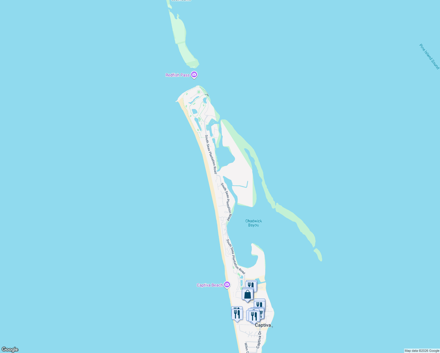 map of restaurants, bars, coffee shops, grocery stores, and more near 1073 S Seas Plantation Rd in Captiva