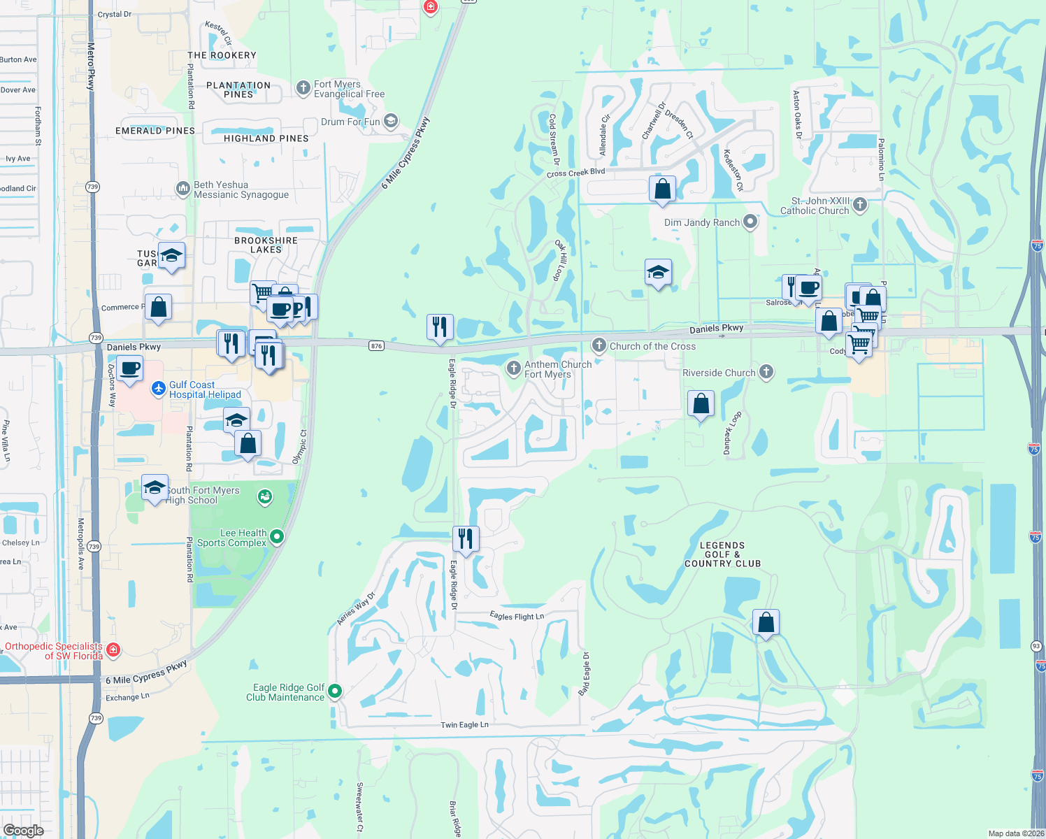 map of restaurants, bars, coffee shops, grocery stores, and more near 7901 Cameron Circle in Fort Myers