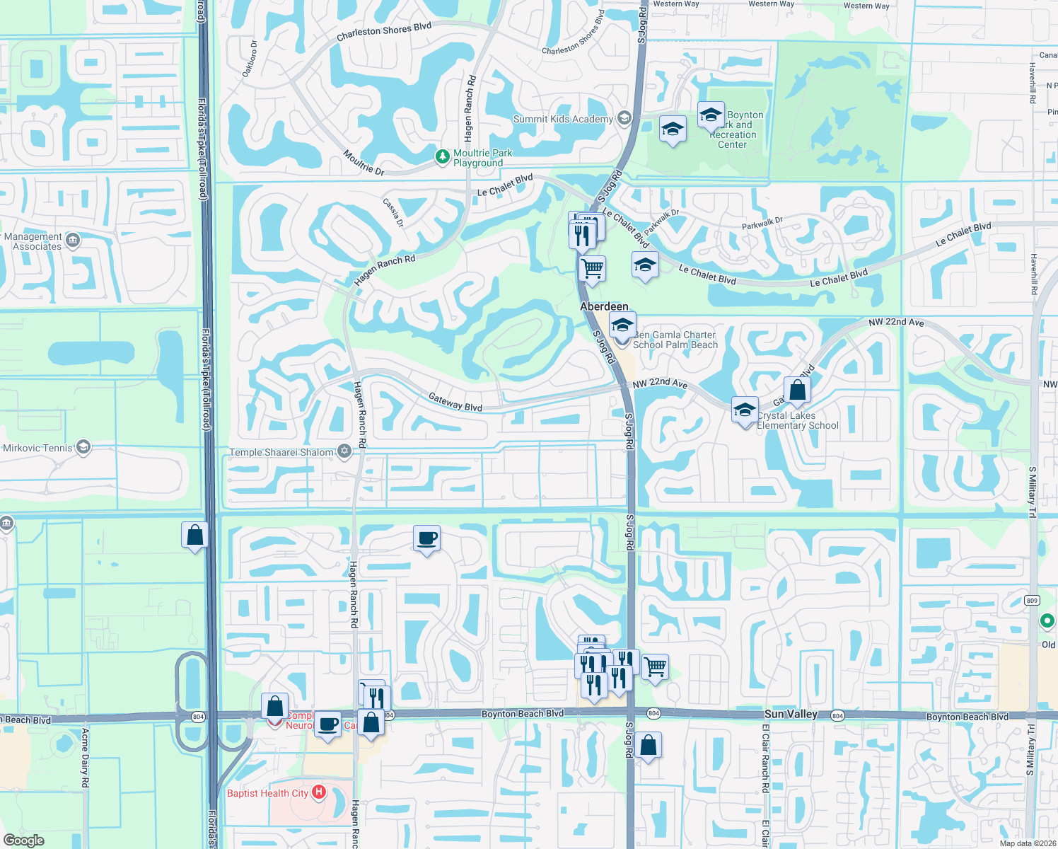 map of restaurants, bars, coffee shops, grocery stores, and more near 8967 Diamonte Drive in Boynton Beach