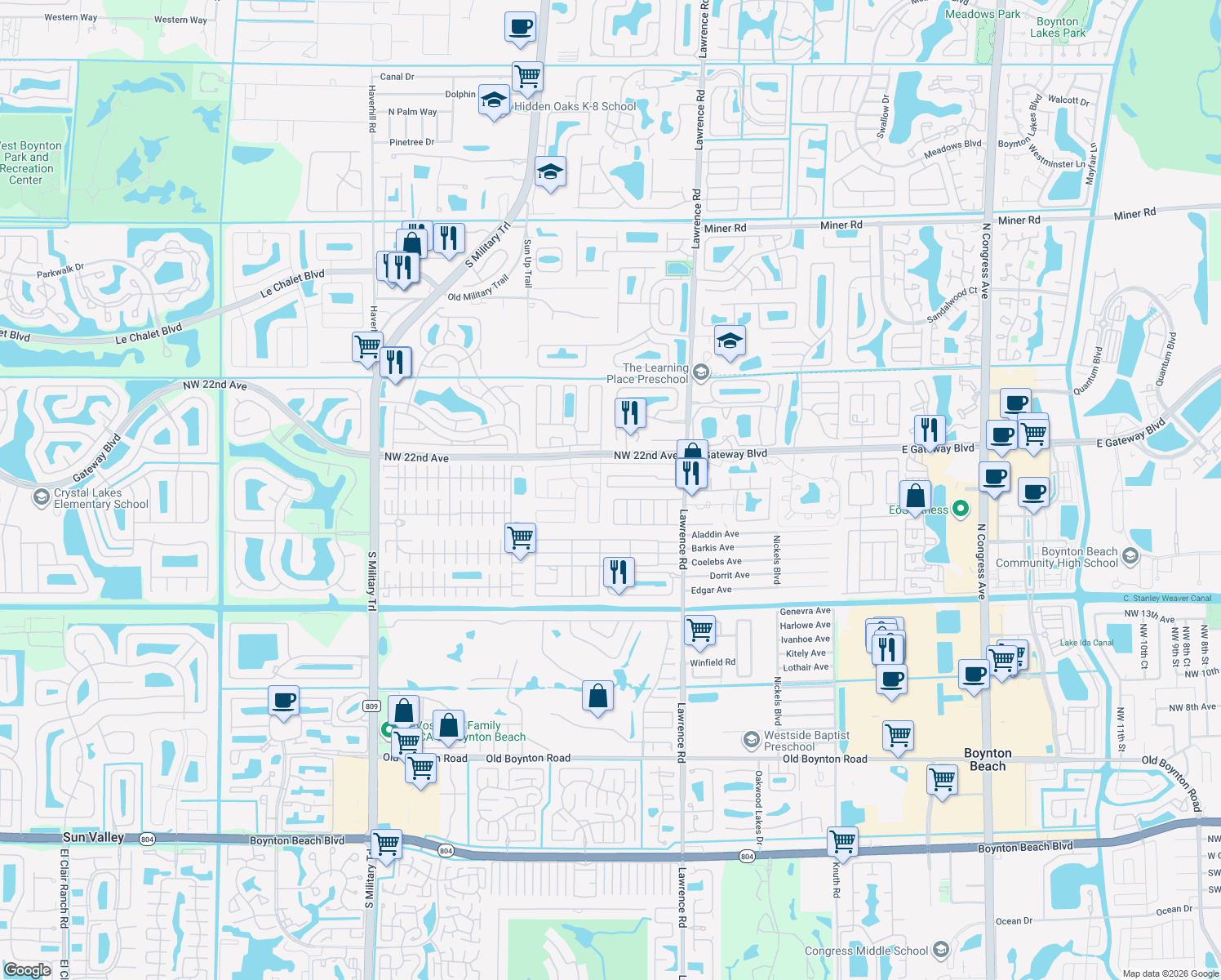 map of restaurants, bars, coffee shops, grocery stores, and more near 4238 88th Place South in Boynton Beach