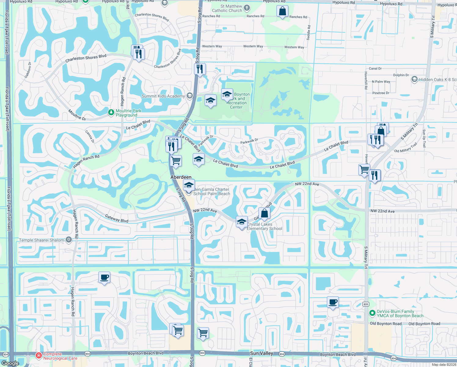 map of restaurants, bars, coffee shops, grocery stores, and more near 6205 Balmy Court in Boynton Beach
