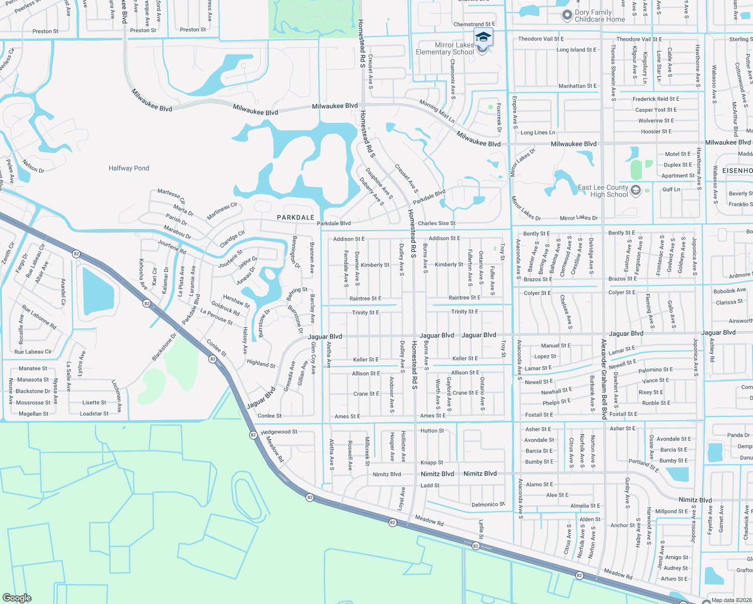 map of restaurants, bars, coffee shops, grocery stores, and more near 534 Raintree Street East in Lehigh Acres