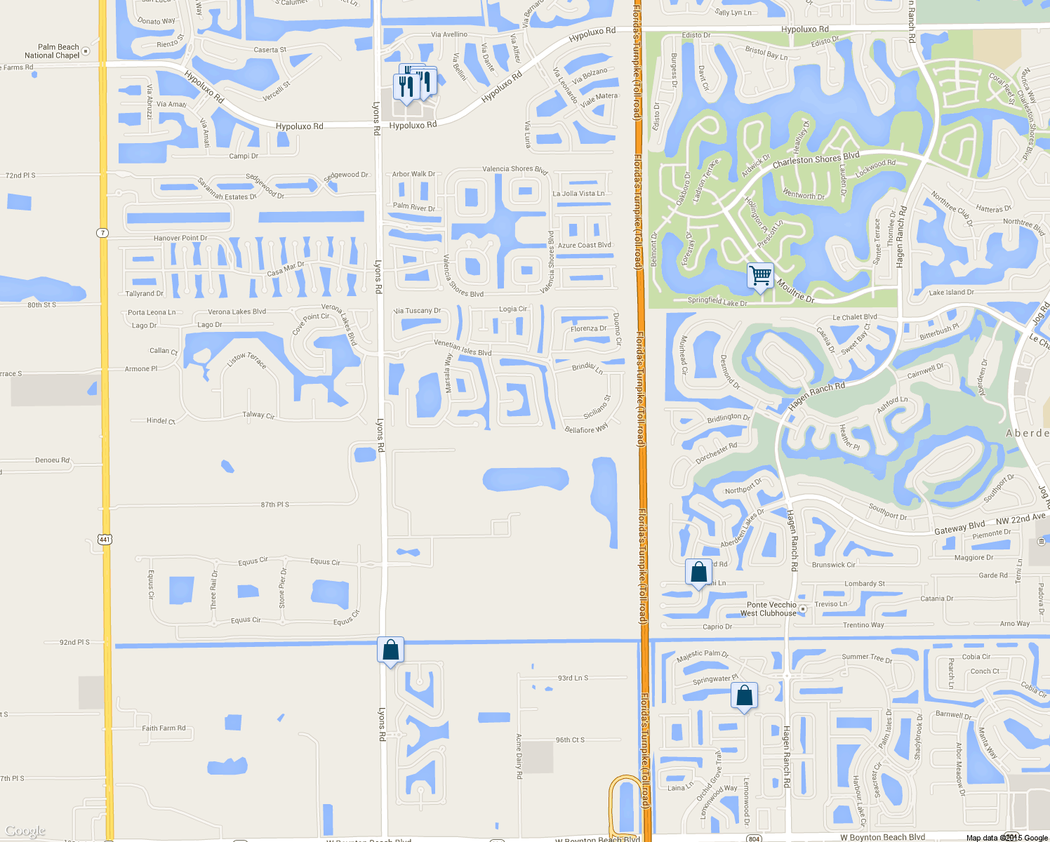 map of restaurants, bars, coffee shops, grocery stores, and more near 8328 Grand Messina Circle in Boynton Beach
