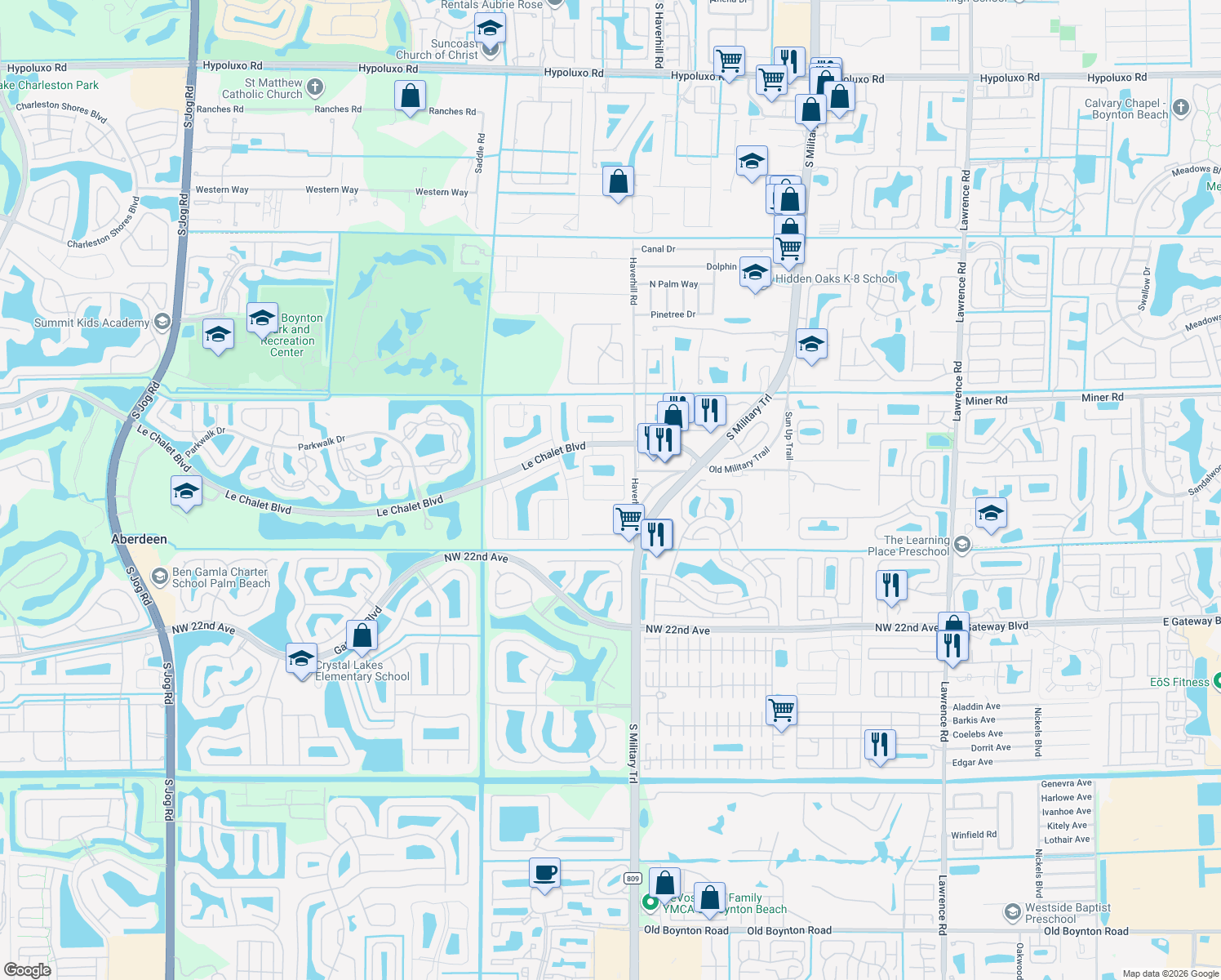 map of restaurants, bars, coffee shops, grocery stores, and more near 5080 Little Beth Drive South in Boynton Beach