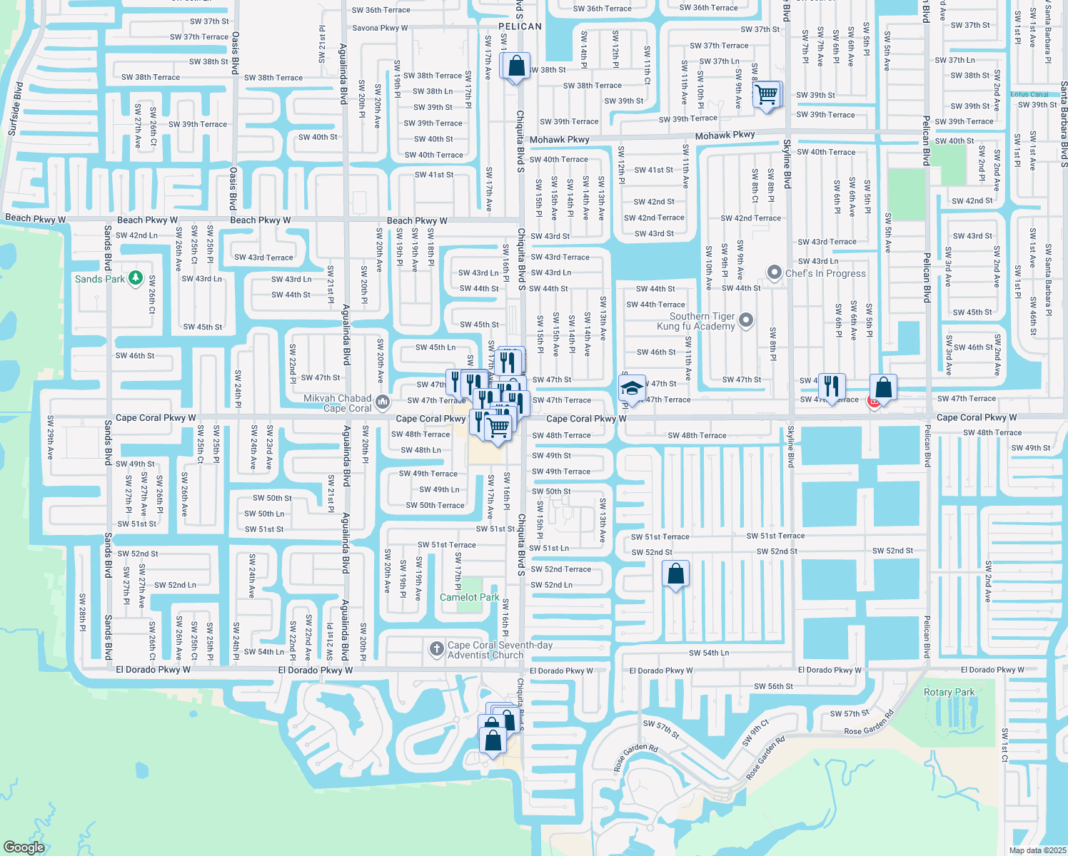 map of restaurants, bars, coffee shops, grocery stores, and more near 1534 Cape Coral Parkway West in Cape Coral