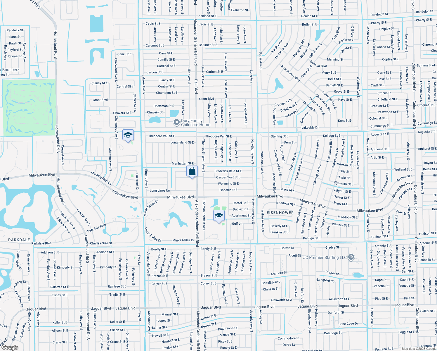 map of restaurants, bars, coffee shops, grocery stores, and more near 823 Casper Yost Street East in Lehigh Acres