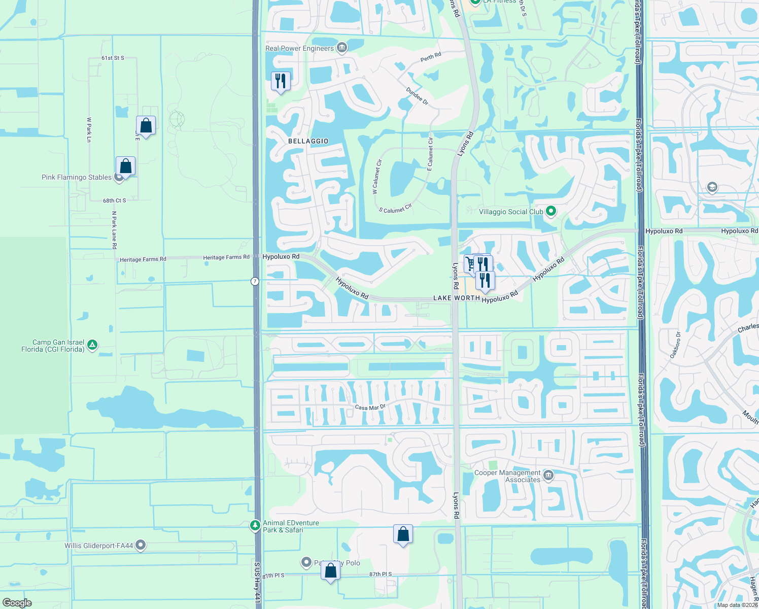 map of restaurants, bars, coffee shops, grocery stores, and more near 7346 Denicola Ln in Lake Worth